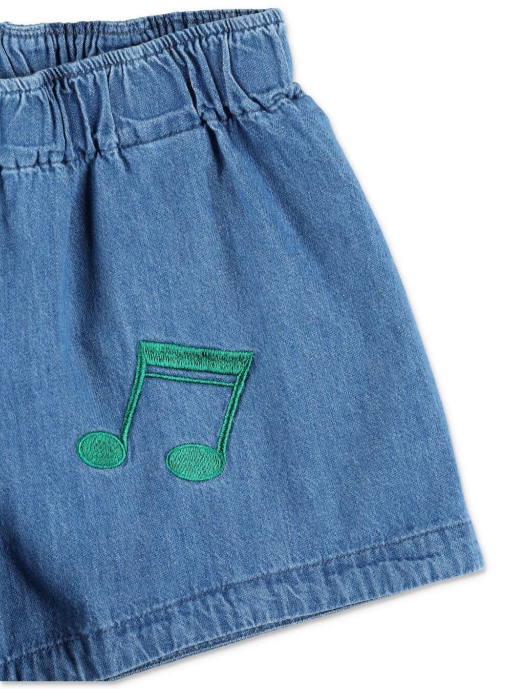 Mini Rodini Note Embroidered Denim Shorts In Blu