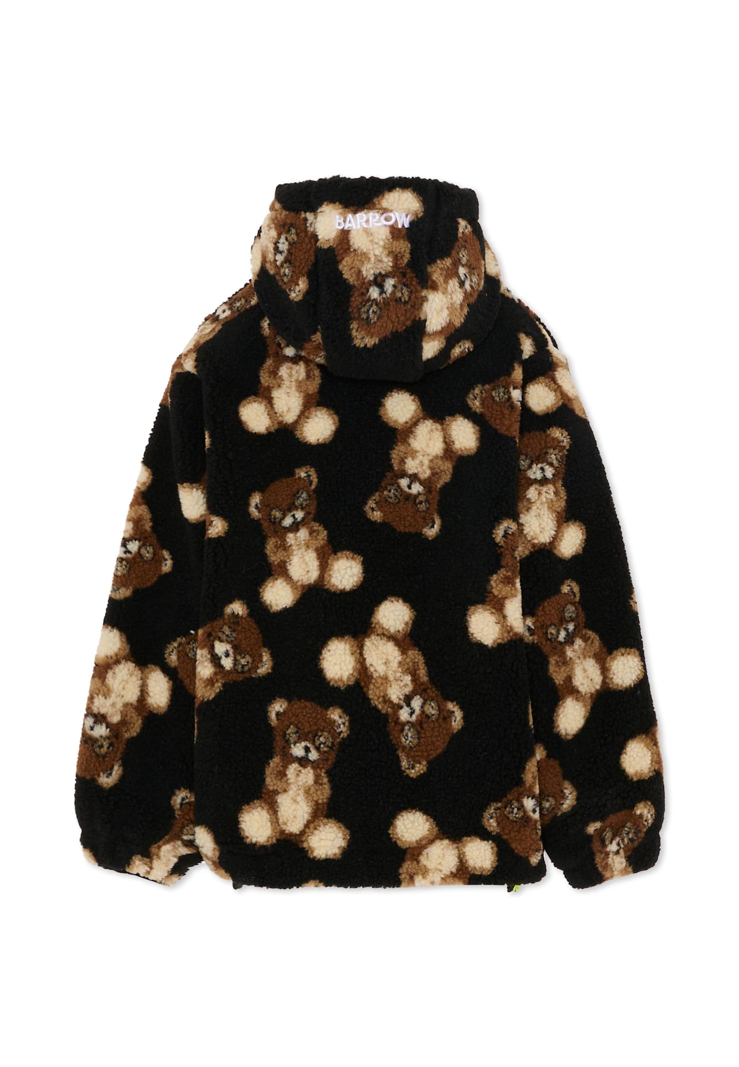 Barrow Black Faux Fur Coat For Kids With Logo In Multi