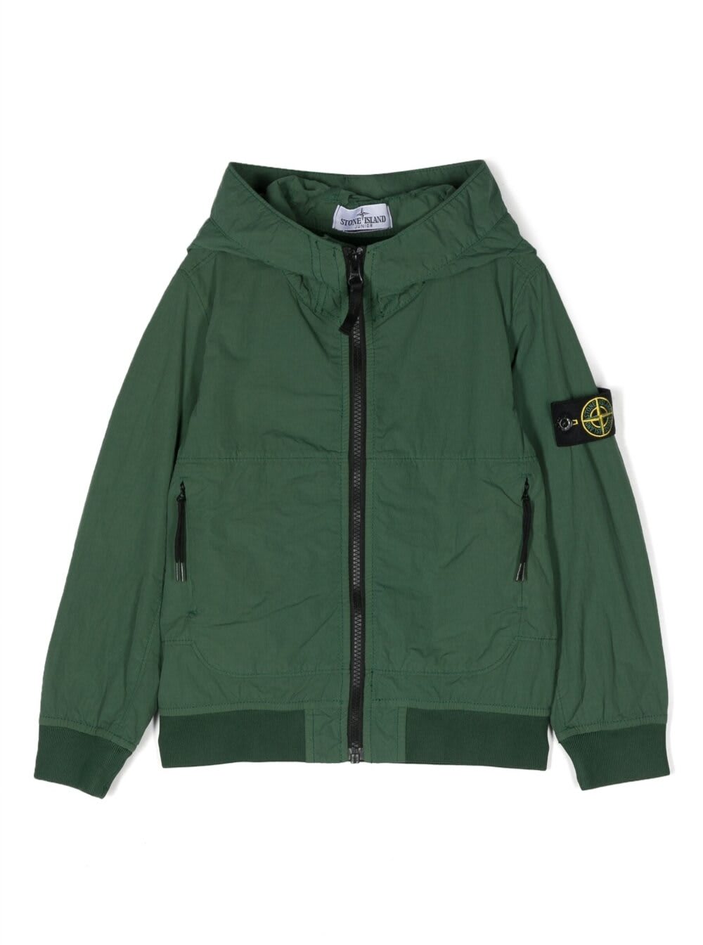 STONE ISLAND JUNIOR HOODED RAIN JACKET IN GREEN TECHNICAL FABRIC BOY