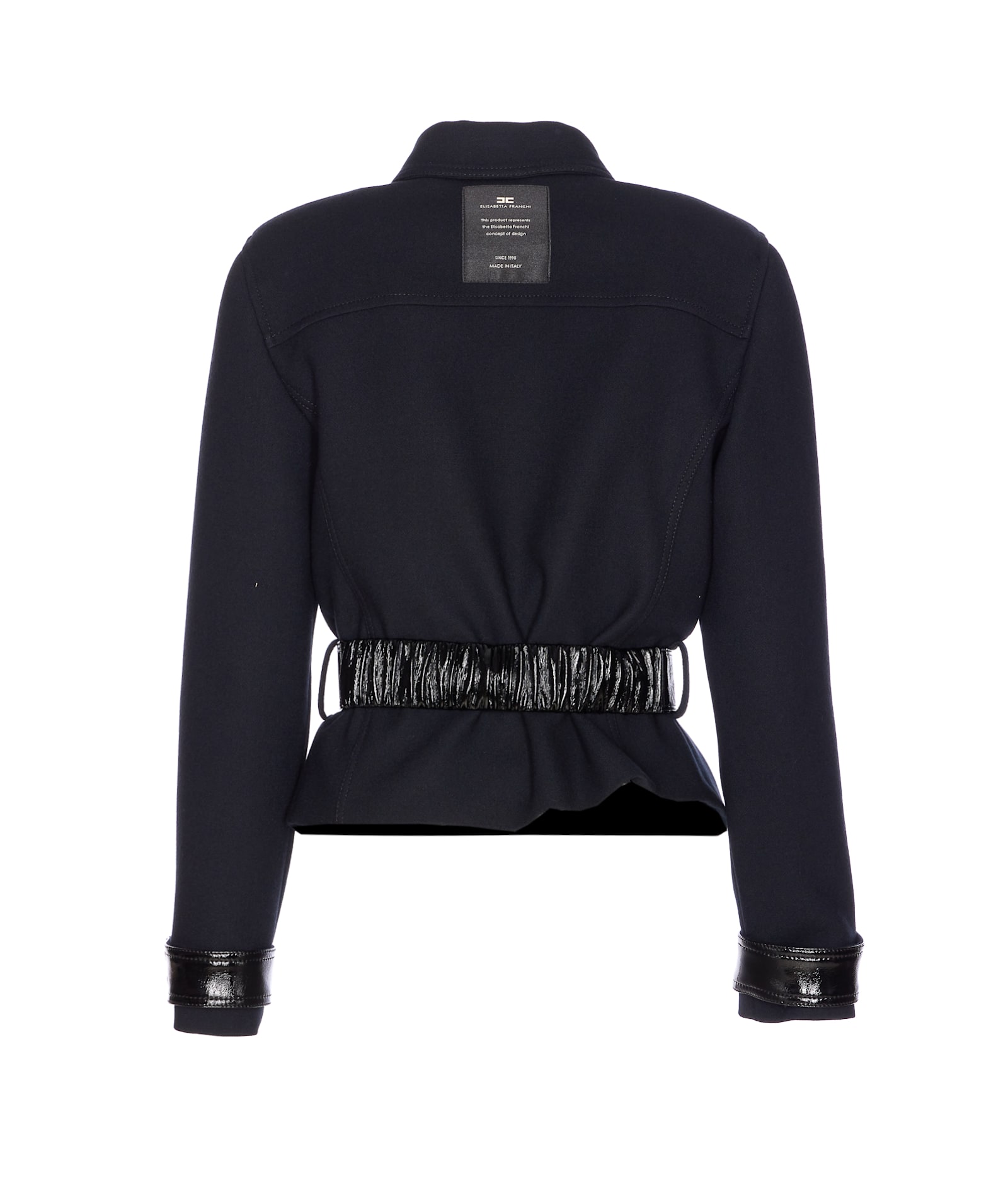Elisabetta Franchi Belted Jacket Logo Buttons In Blue