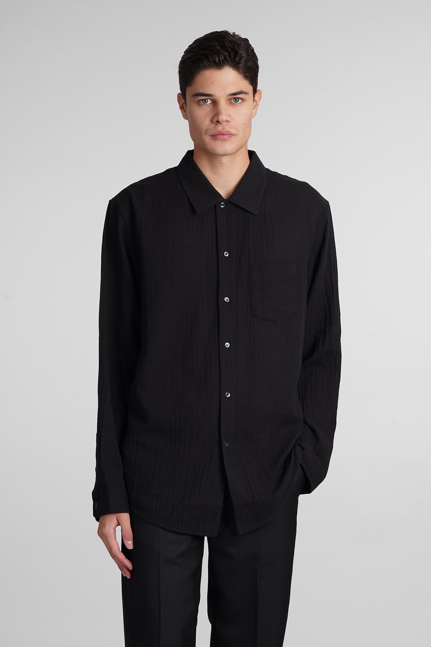 Shop Séfr Leo Shirt Shirt In Black Cotton