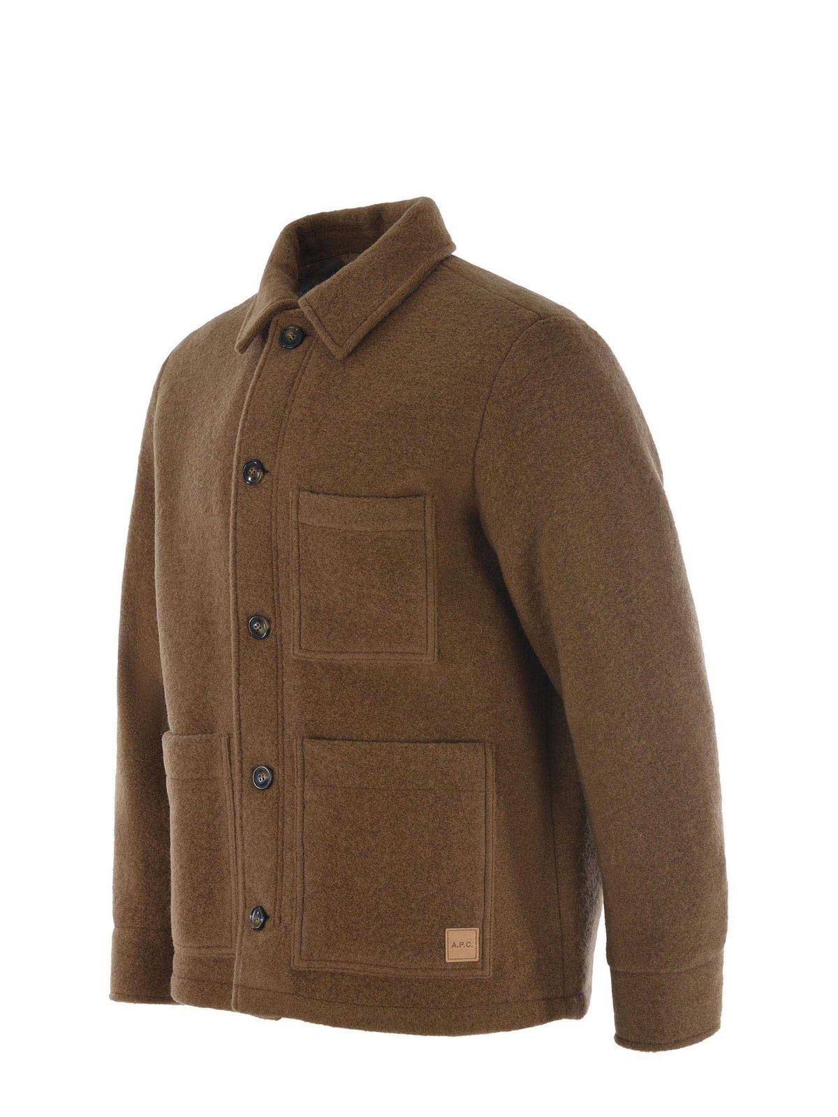 Shop Apc Emile Logo Patch Casual Jacket In Brown