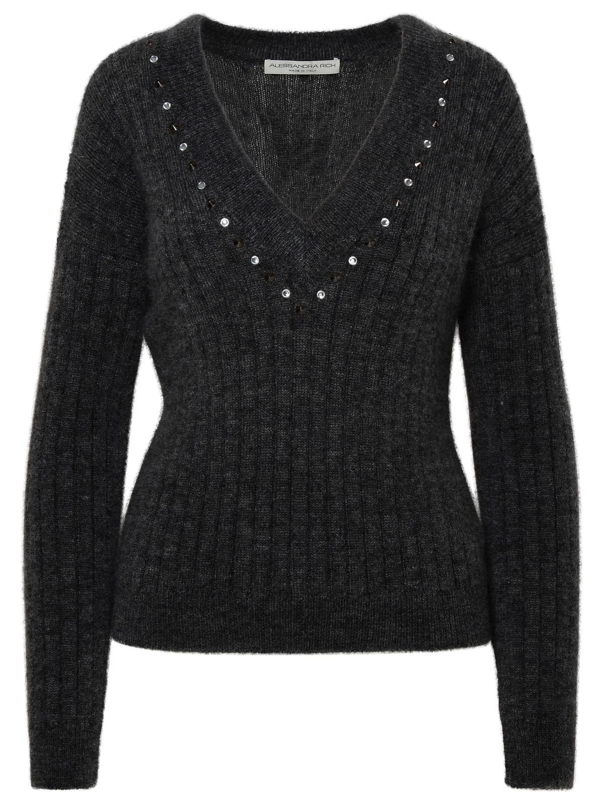 Shop Alessandra Rich Gray Virgin Wool Blend Sweater In Grey
