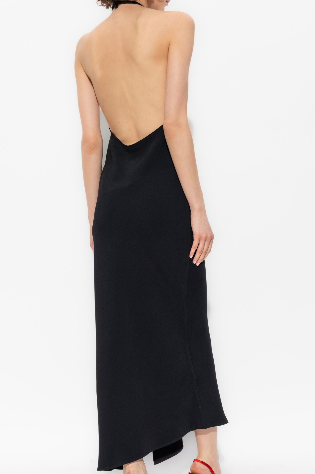 Attico Halter Neck Sleeveless Midi Dress With Side Slit In Black