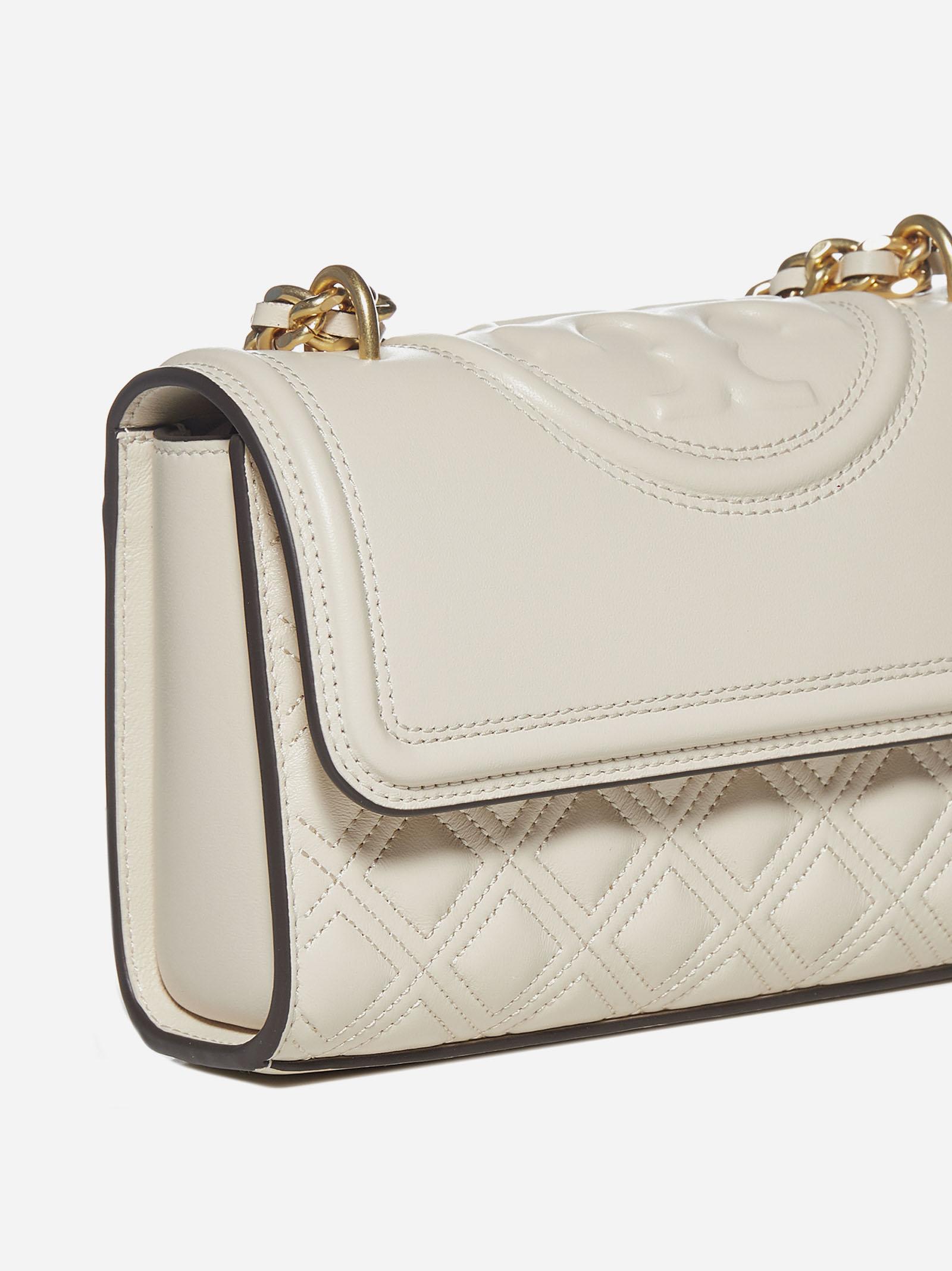 Shop Tory Burch Fleming Convertible Small Leather Bag In Burro