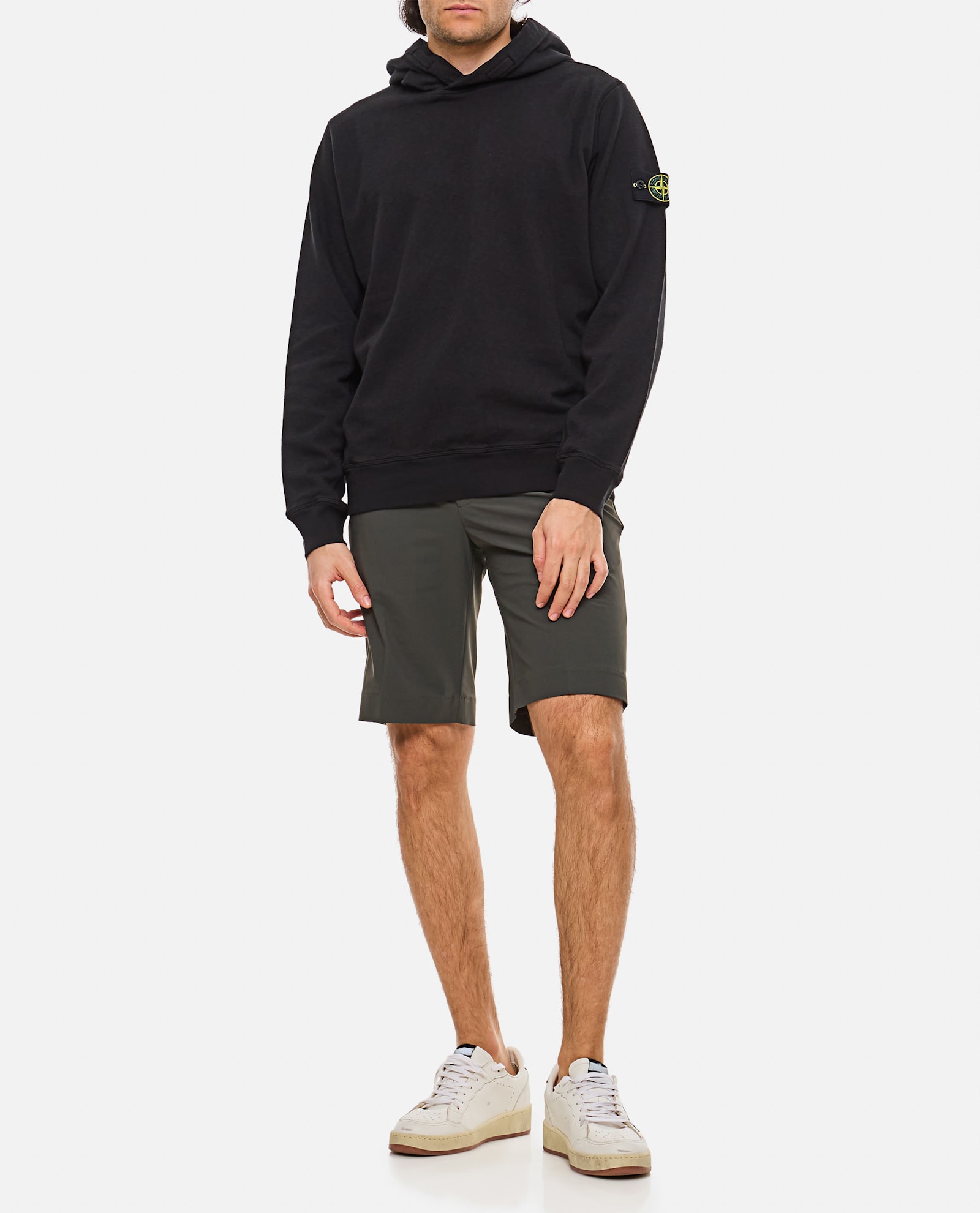 Stone Island Organic Cotton Fleece Hoodie In Black