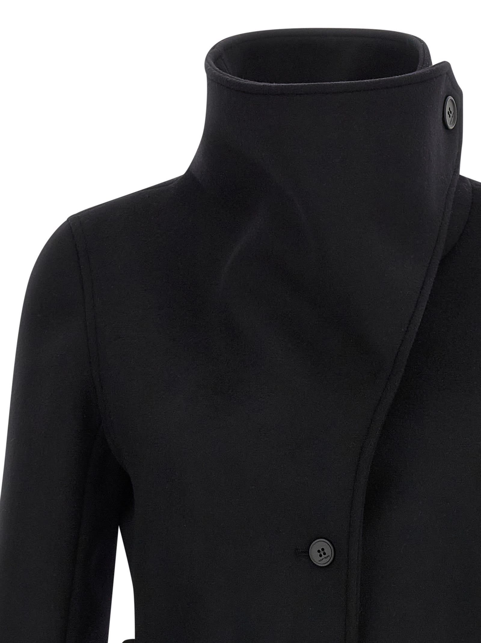 Courrèges Belted Waist High Collar Coat In Black