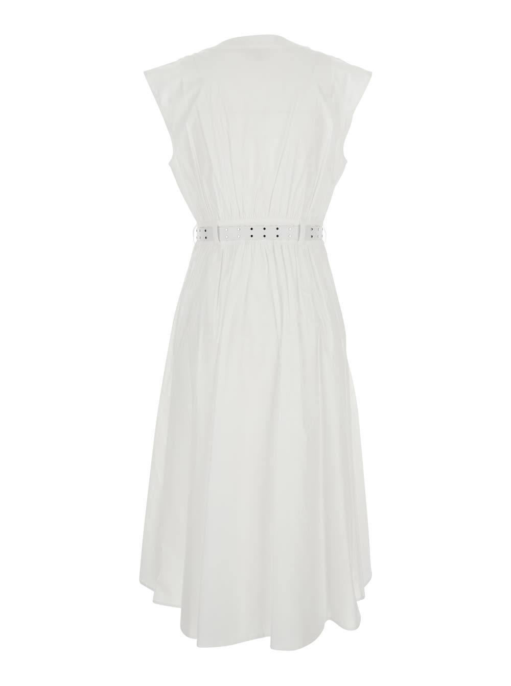 Michael Michael Kors White Sleeveless Long Dress With V Neck And Adjustable Belt In Cotton Stretch Woman In White