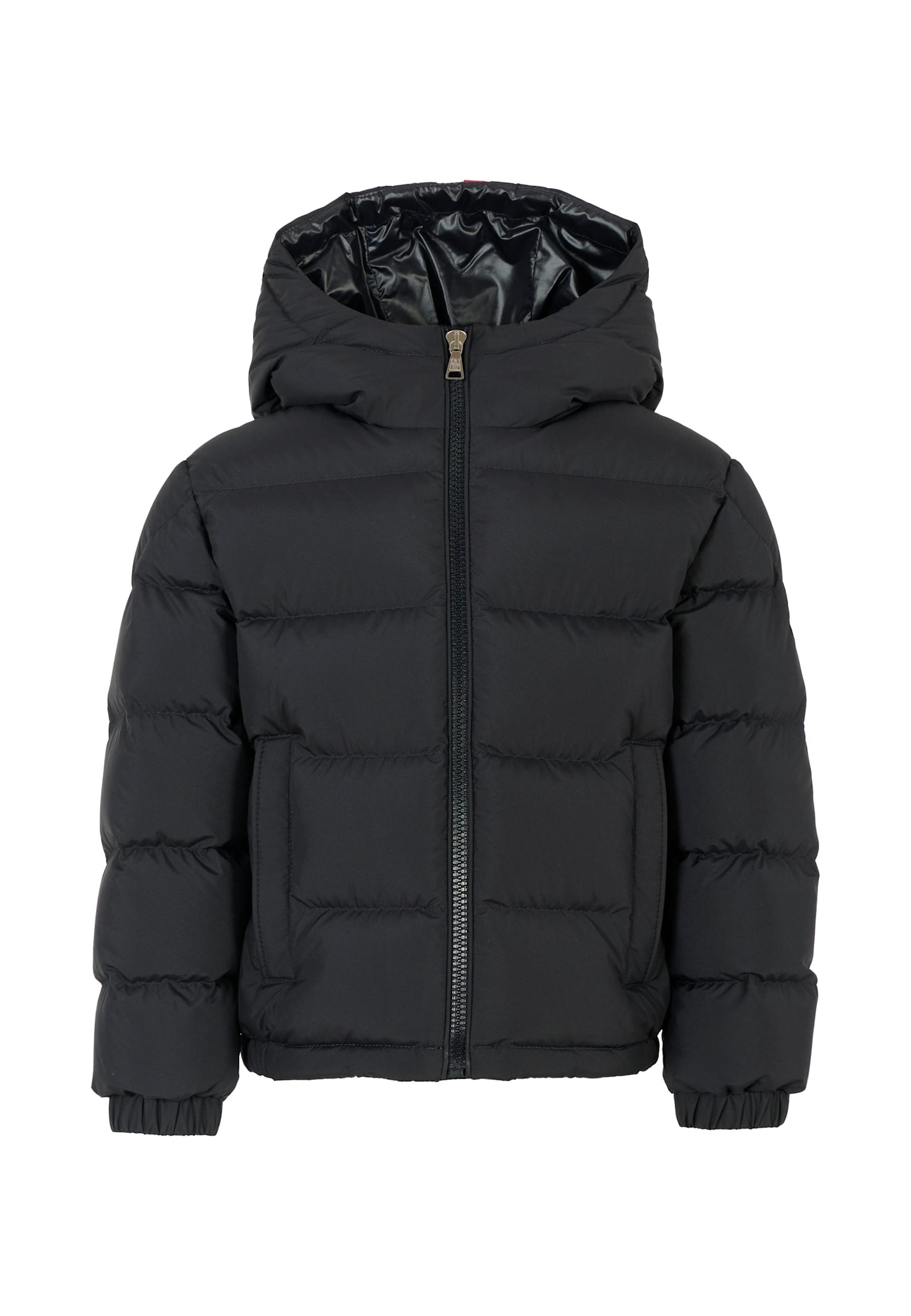 Moncler Blue Taidu Down Jacket For Boy With Logo In Black