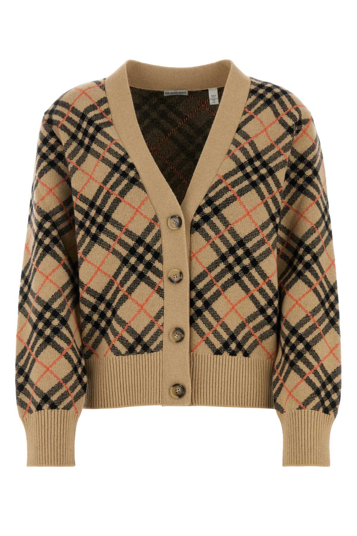 Shop Burberry Embroidered Cashmere Cardigan In Sandipcheck