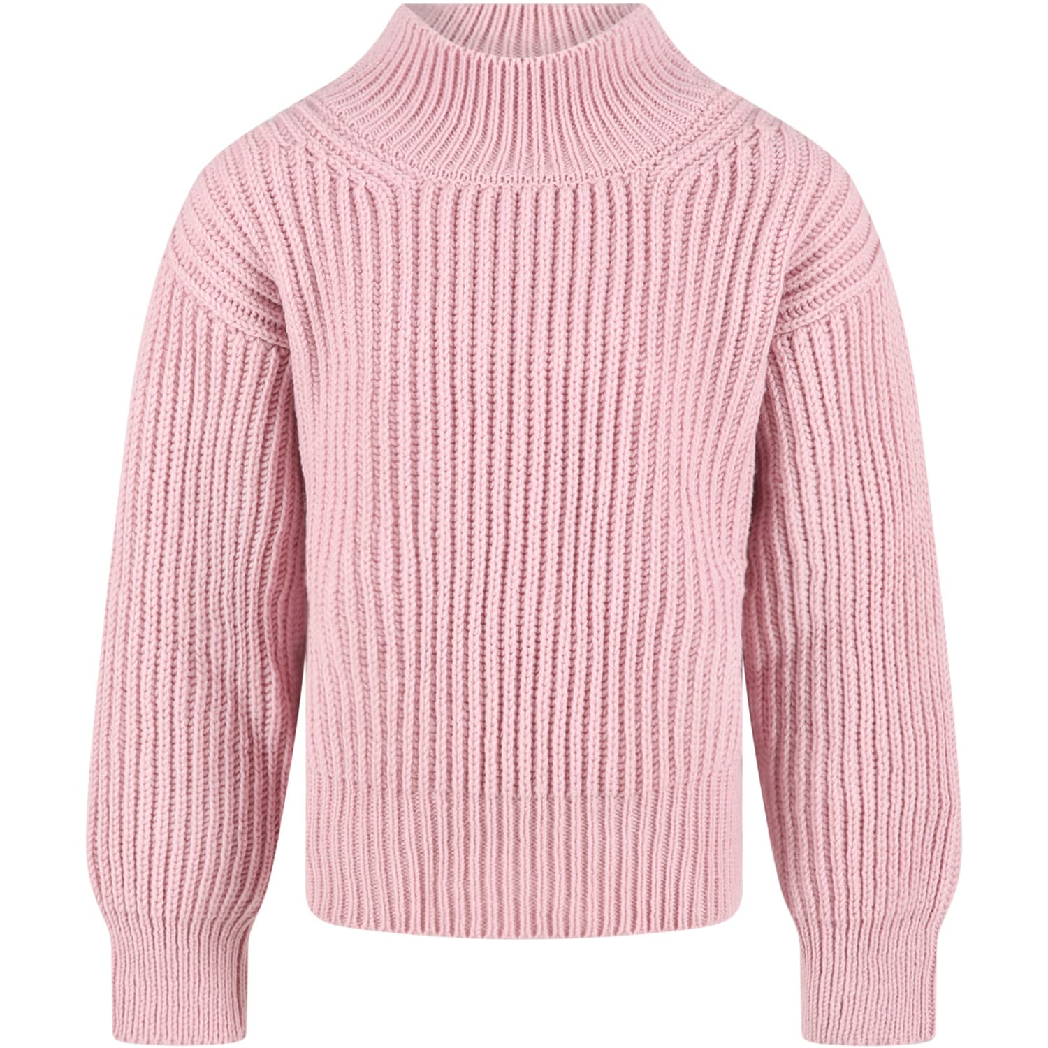 Dondup Pink Sweater For Girl With Metallic Logo Patch