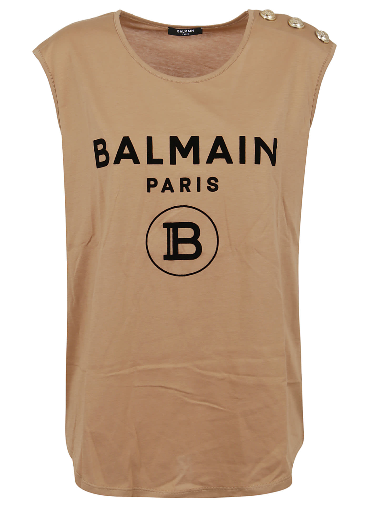 Balmain 3 Btn Flocked Logo Tank Top In Gav Sable/noir