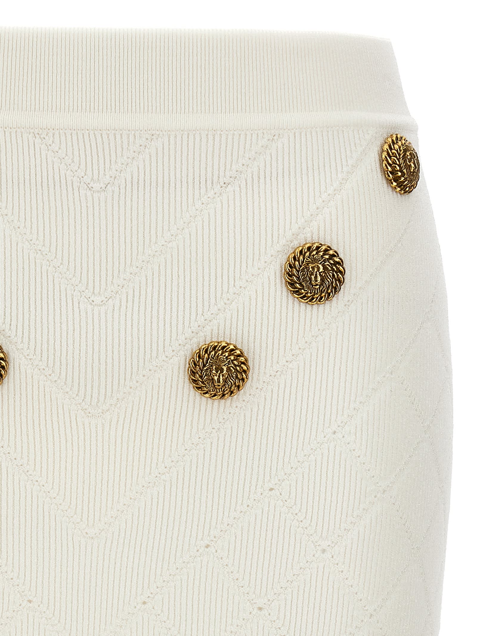 Shop Balmain Logo Button Knitted Skirt In White