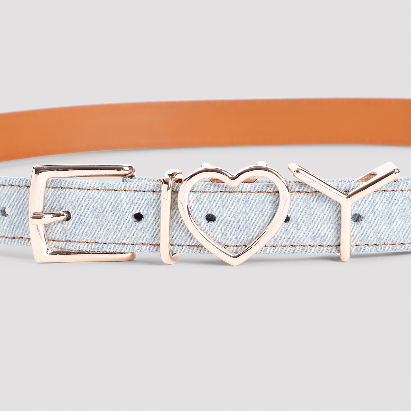 Shop Y/project Heart 25mm Belt In Ice Blue Denim Rose Gold