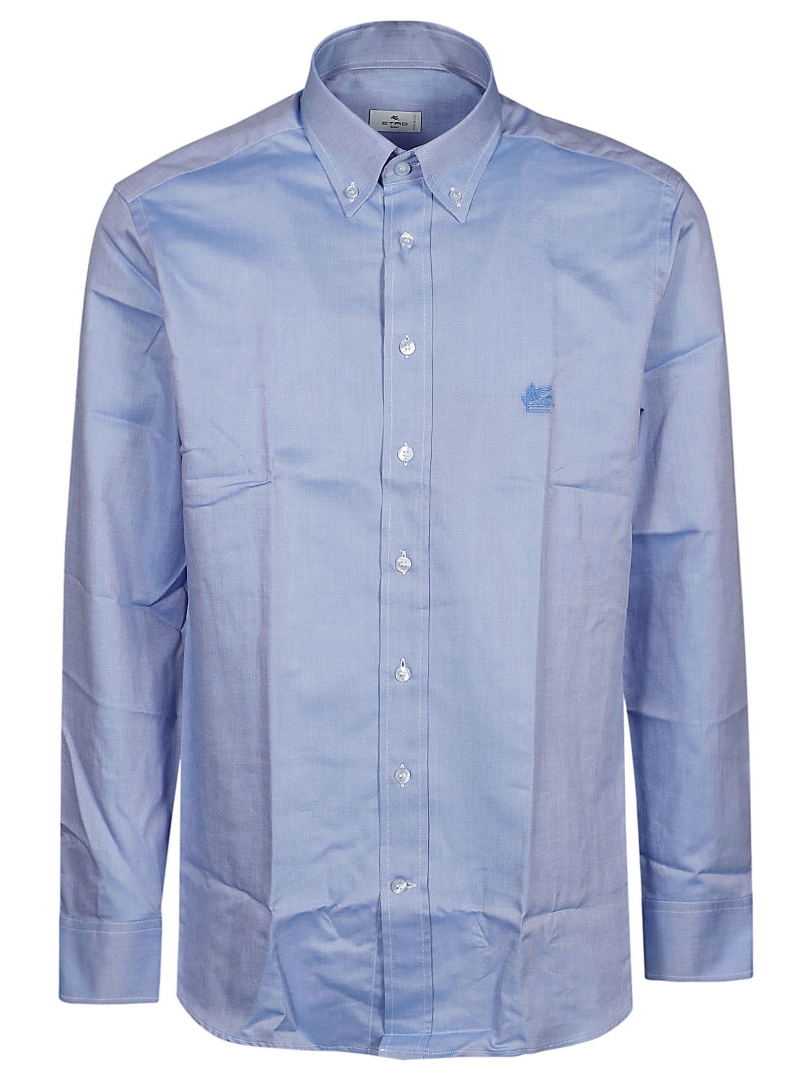 Shop Etro Roma Button Down Logo Shirt In Blu