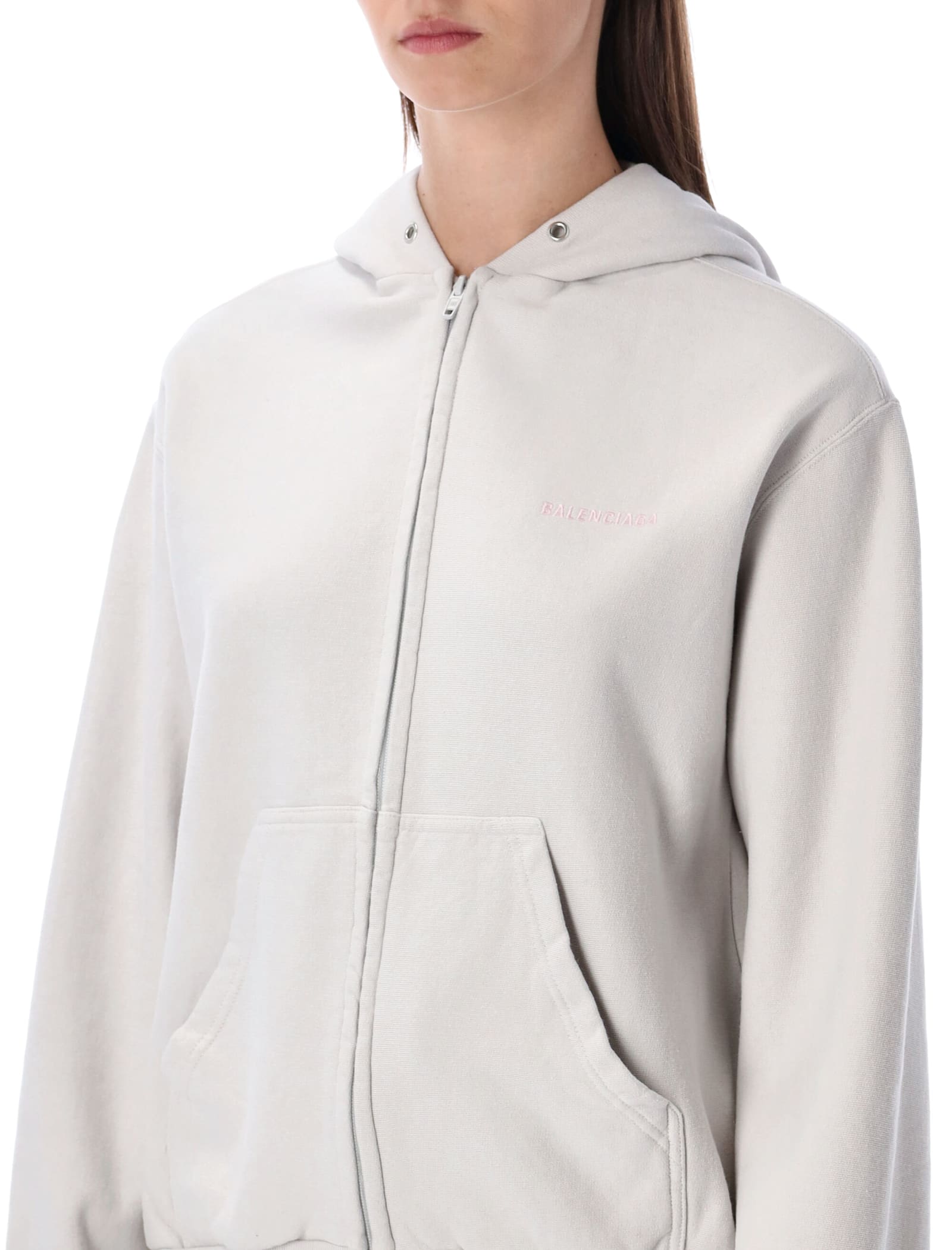 Balenciaga Cotton Zip-up Hoodie In White