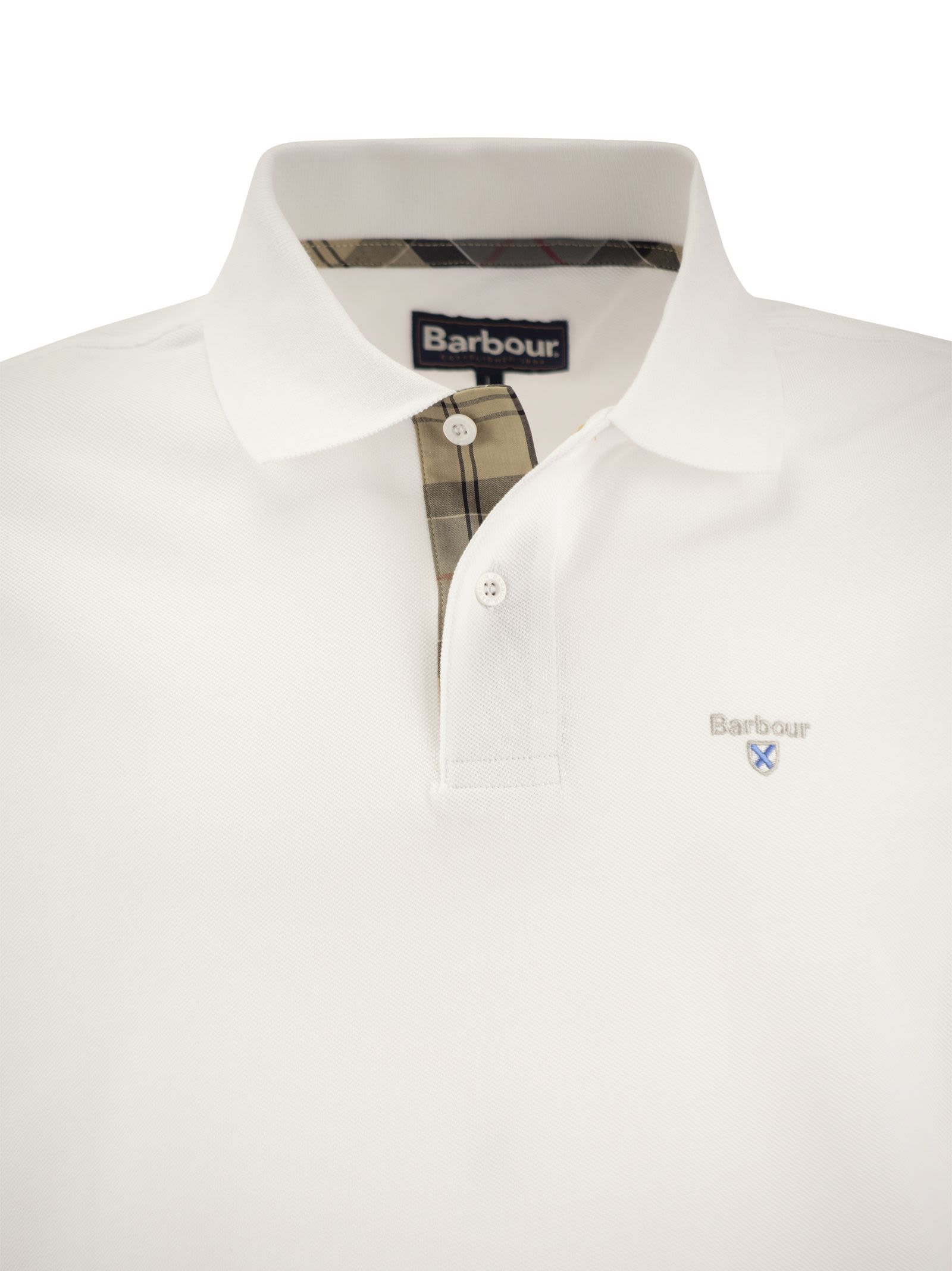Shop Barbour Tartan Pique Polo Shirt In White
