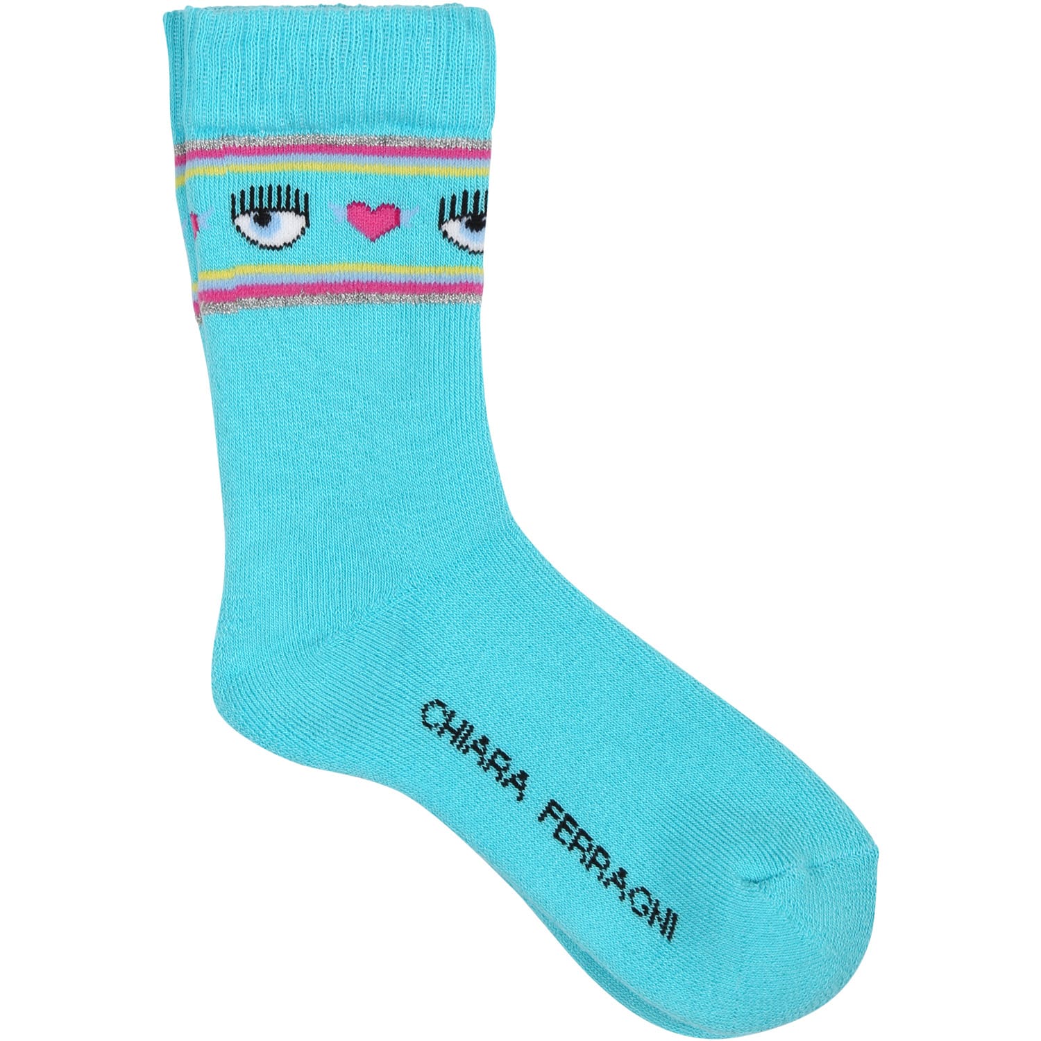 Chiara Ferragni Kids' Light Blue Socks For Girl With Flirting Eyes And Hearts