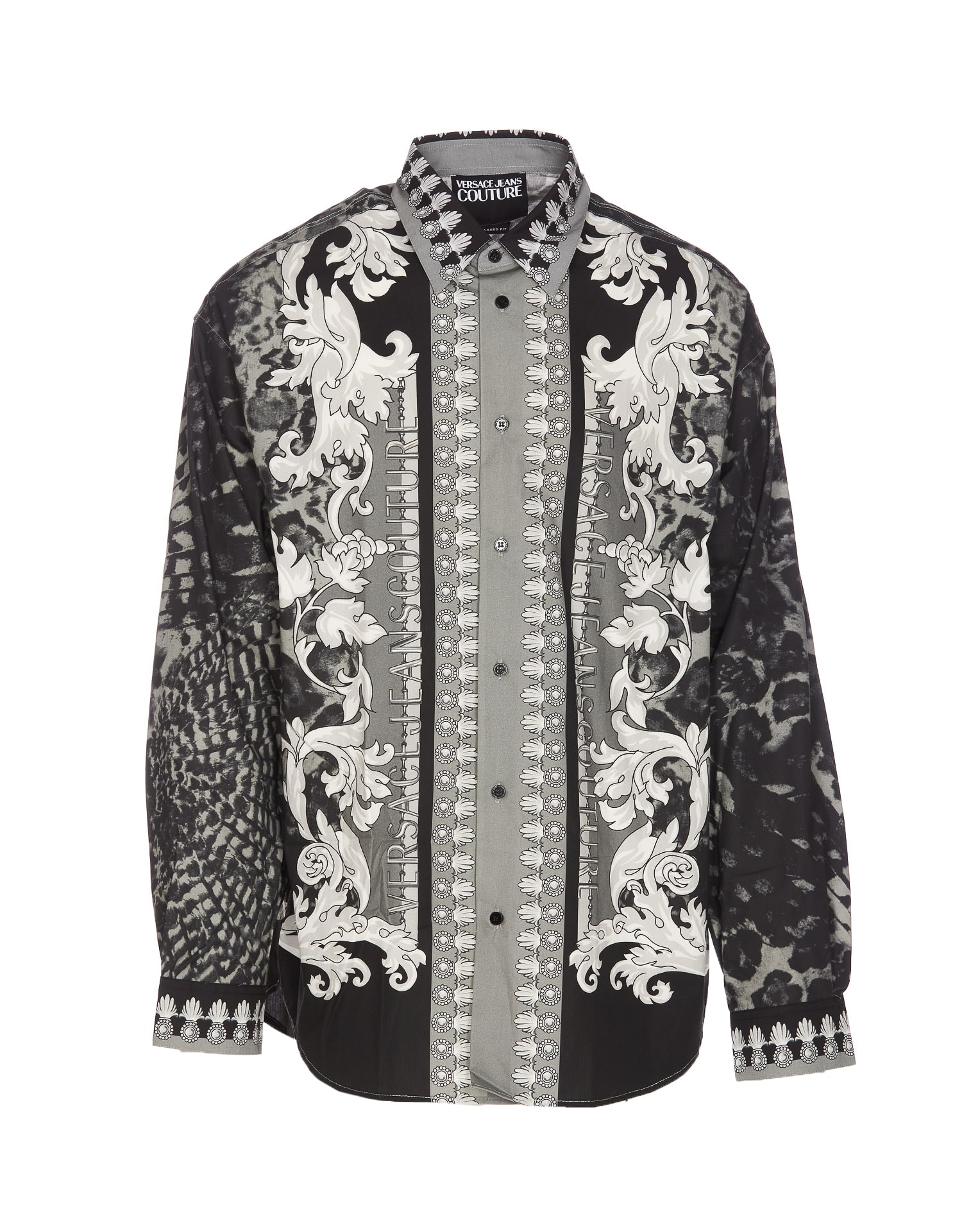 Shop Versace Jeans Couture Pop Animal Baroque Shirt In Black/grey