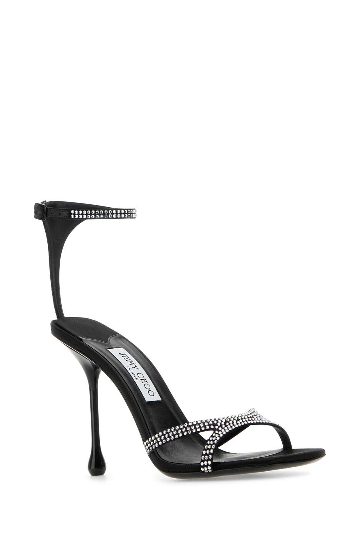 Shop Jimmy Choo Embellished Satin Ixia 95 Sandals In Blackcrystal