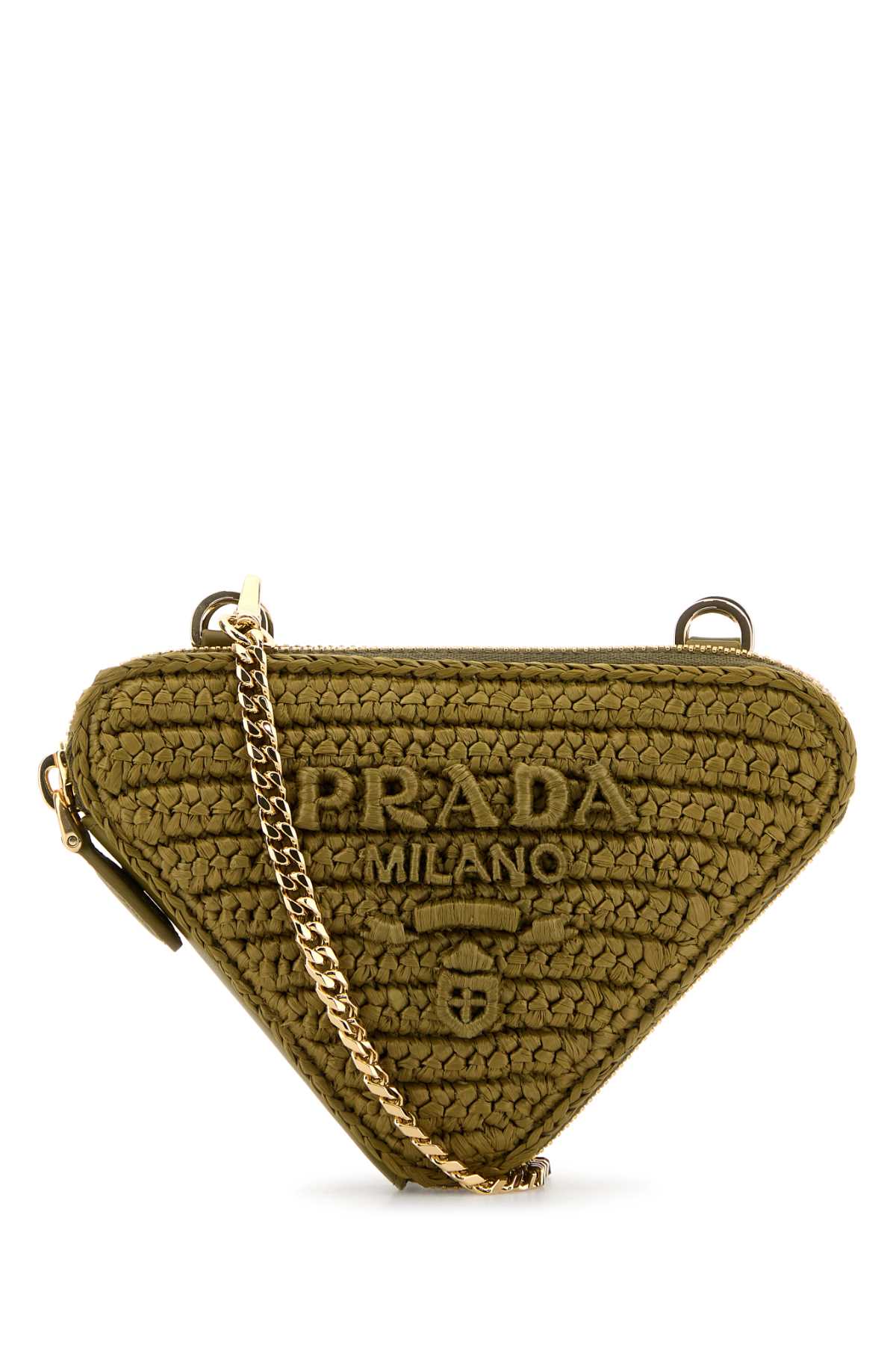 Army Green Crochet And Leather Mini Pouch