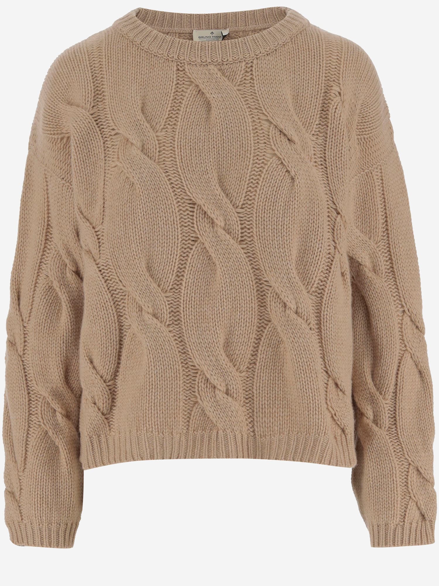 Bruno Manetti Cable-knit Crew-neck Sweater In Brown