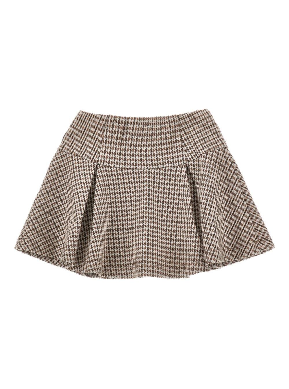 Monnalisa Beige Skirt With Box Pleats And Logo Plaque On The Front In Fabric Girl In Brown