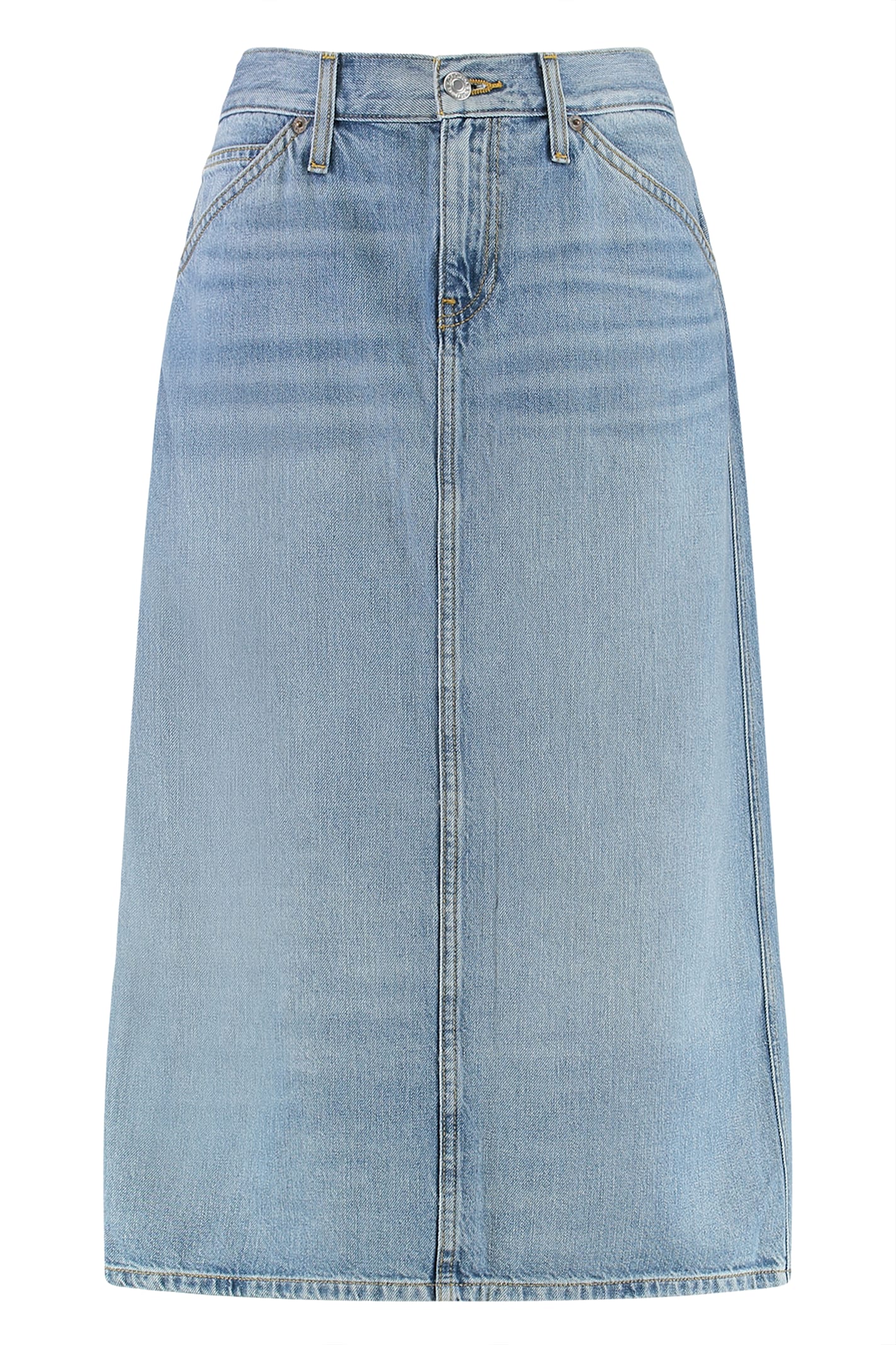 Re/done Denim Skirt With Pockets And Slit In Blue