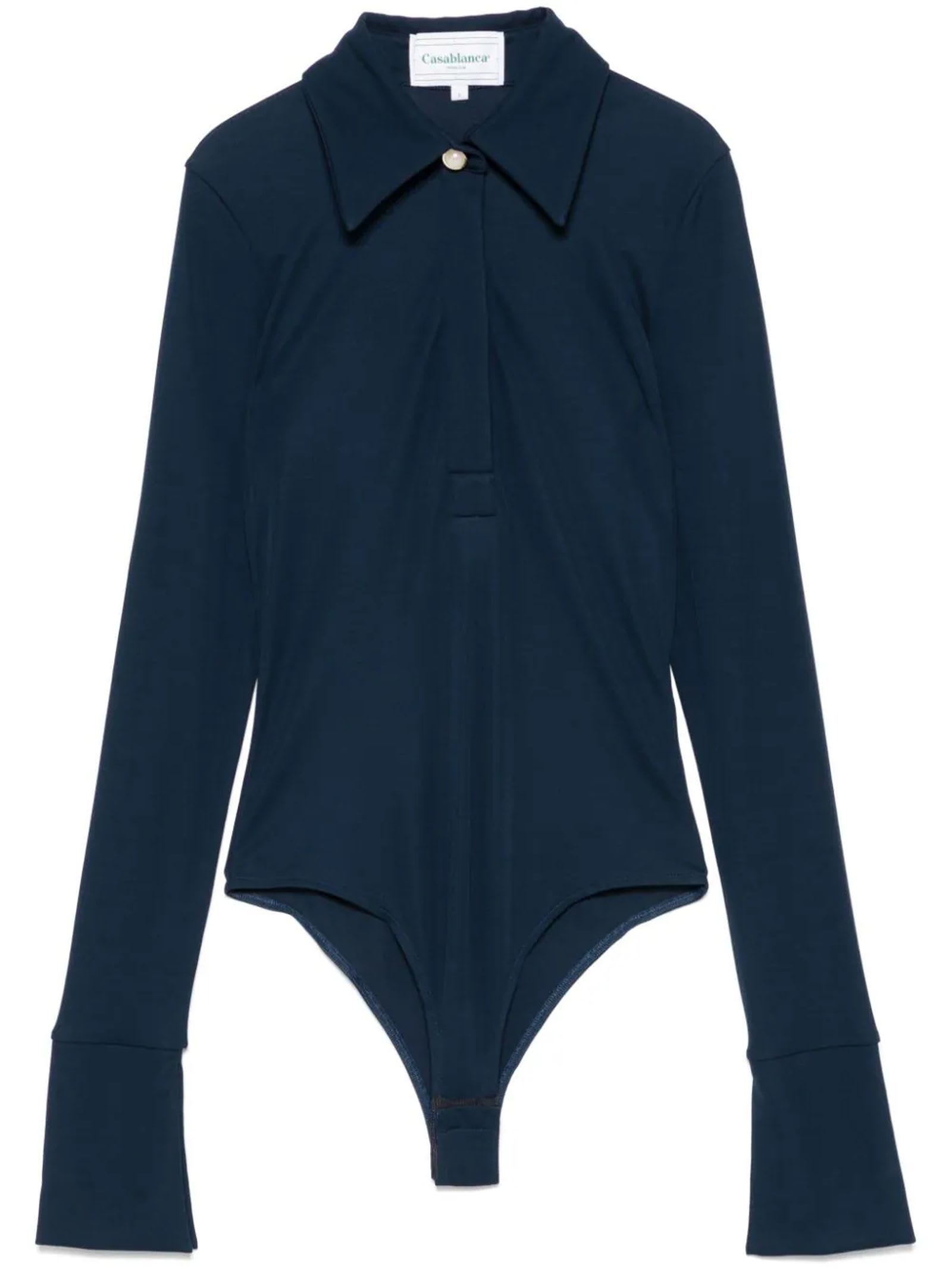 Shop Casablanca Navy Blue Jersey Crepe Bodysuit