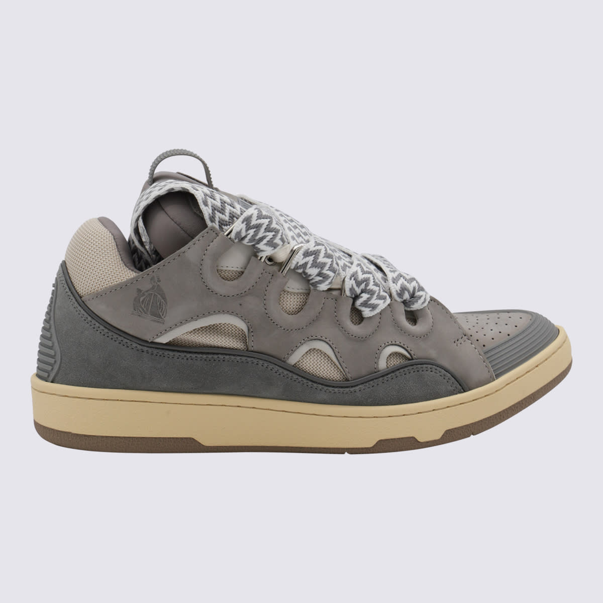 Shop Lanvin Grey Leather Curb Sneakers