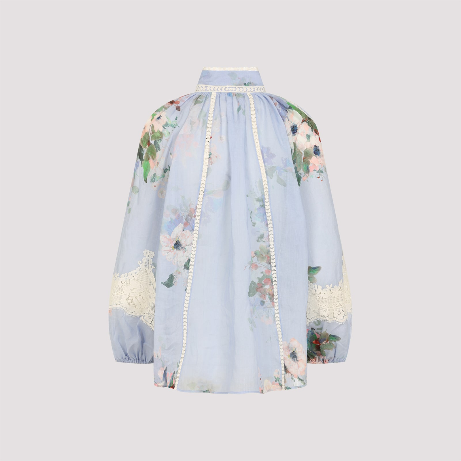 Zimmermann Everley Linen Blouse In Ltblwcfl Light Blue Watercolour Floral