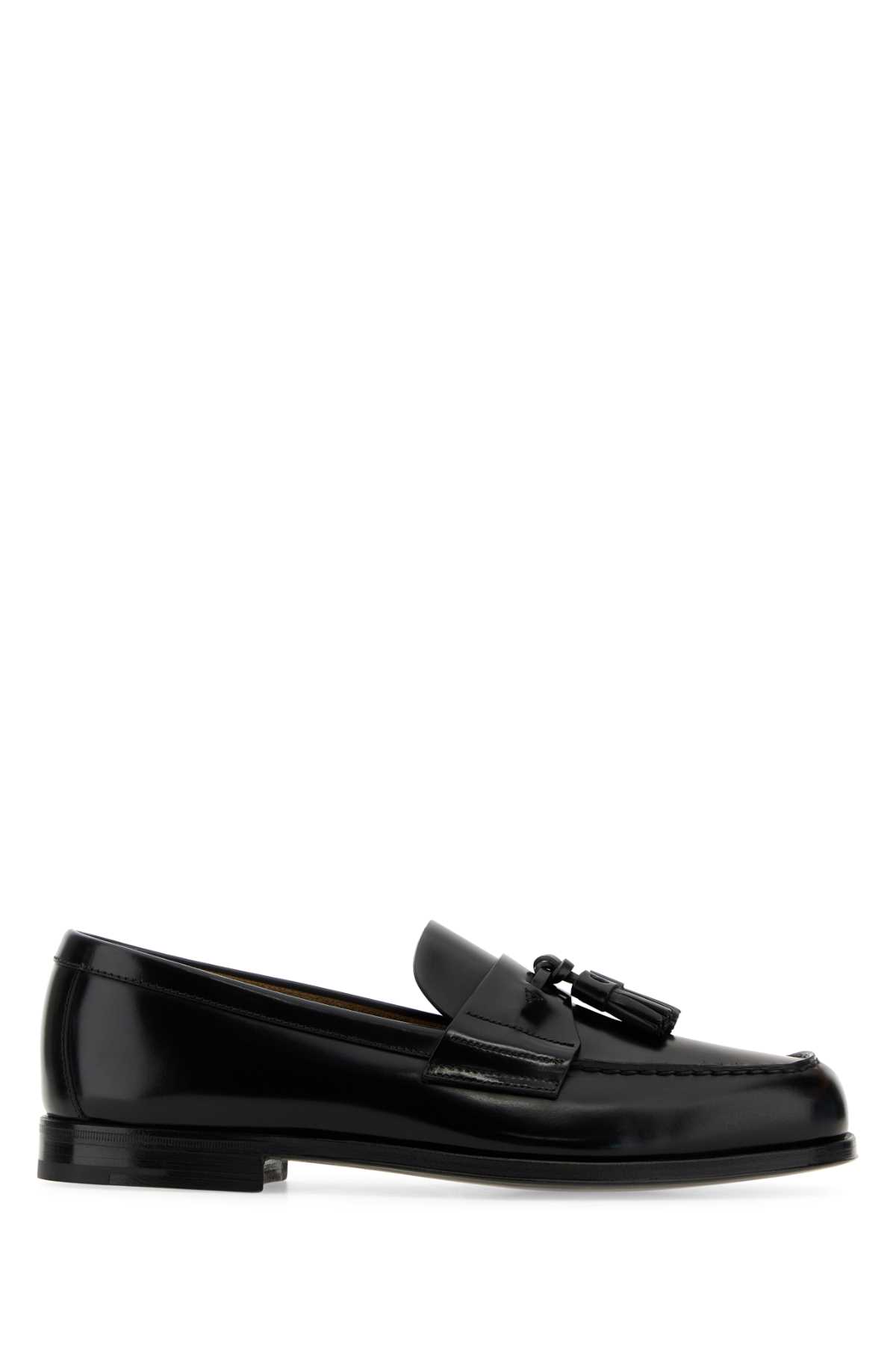 Shop Prada Black Leather Loafers In Nero