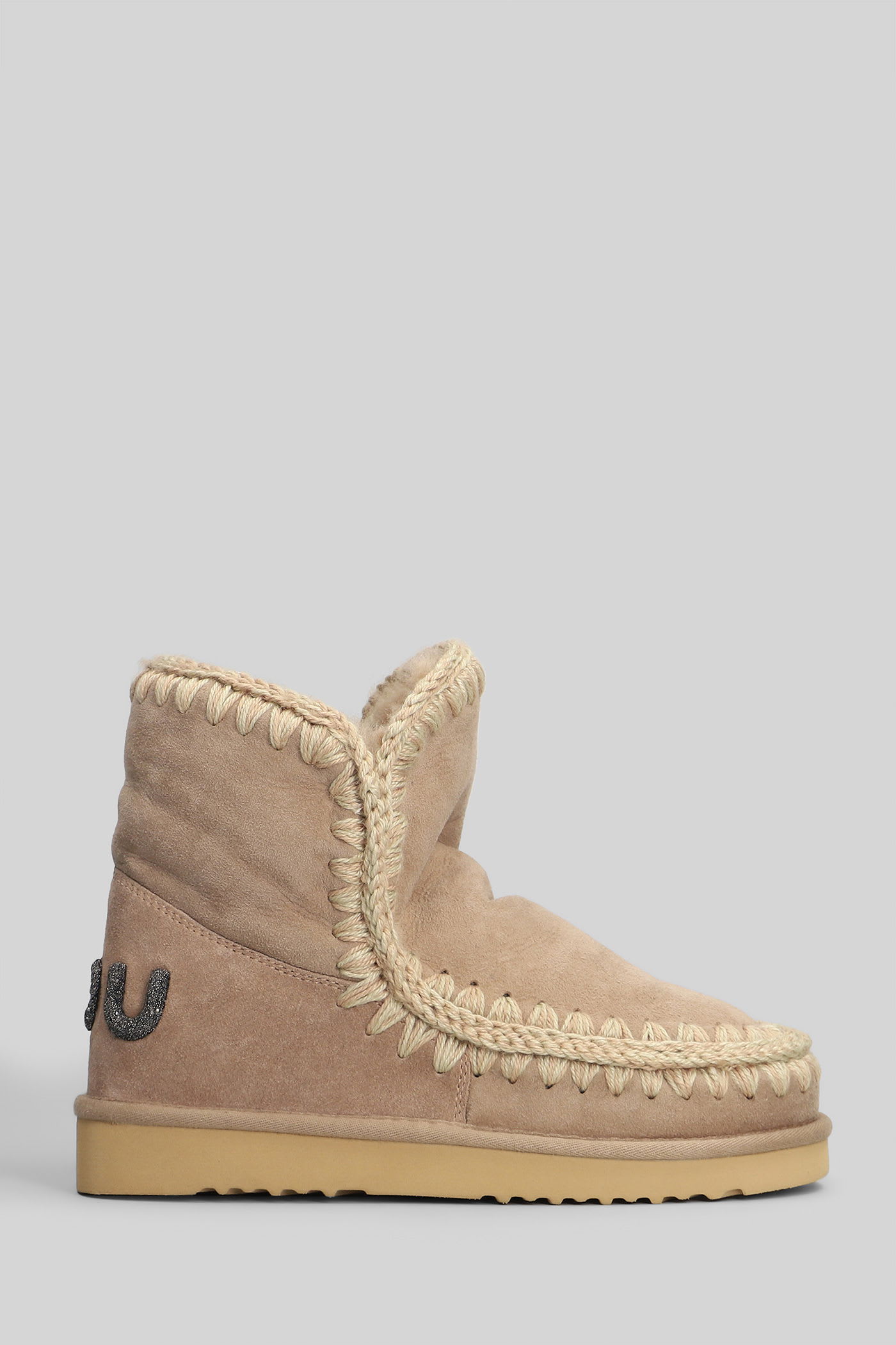 Mou Eskimo 18 Low Heels Ankle Boots In Camel Suede In Multi