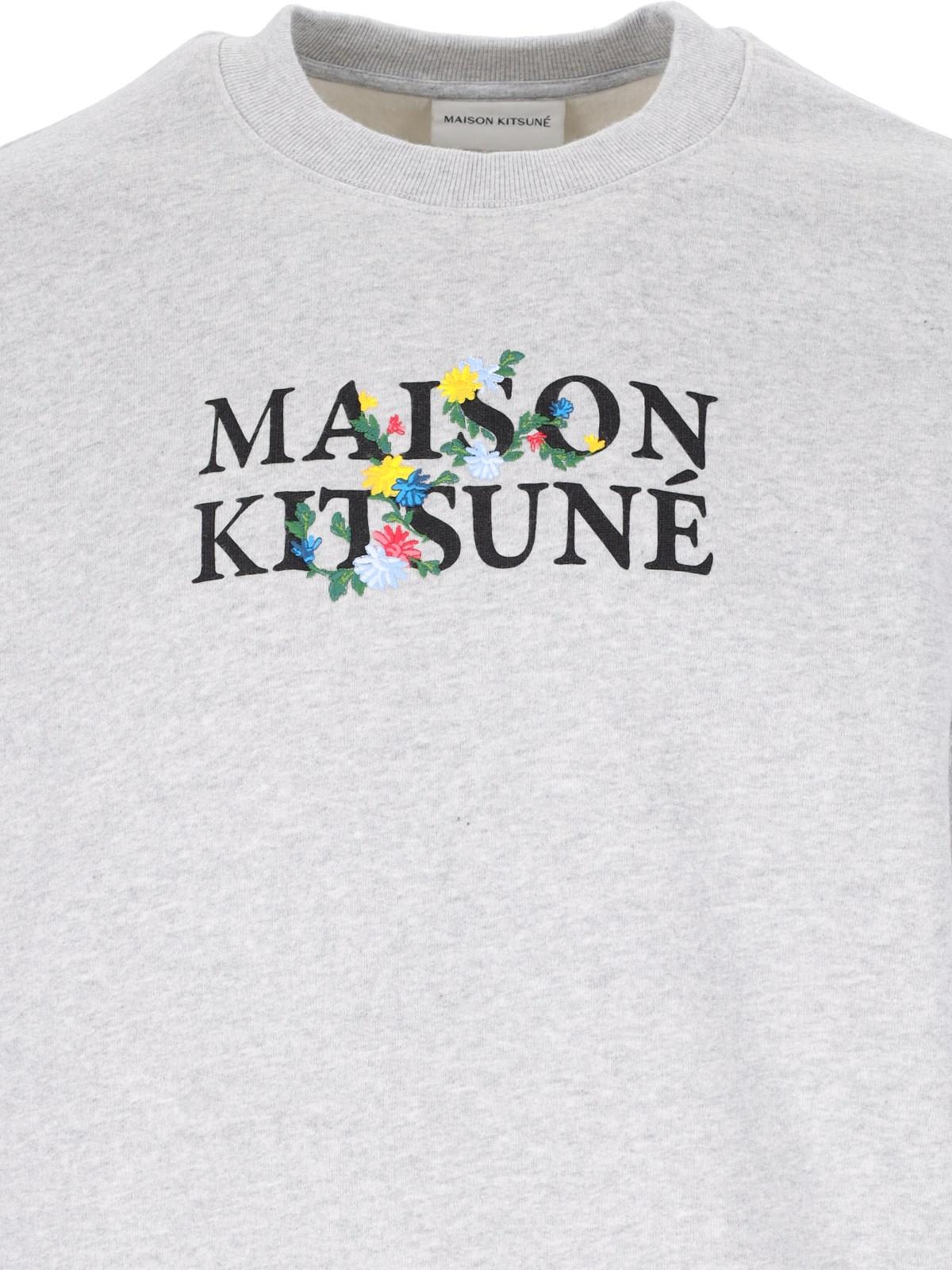 Shop Maison Kitsuné Embroidery Crewneck Sweatshirt In Grey