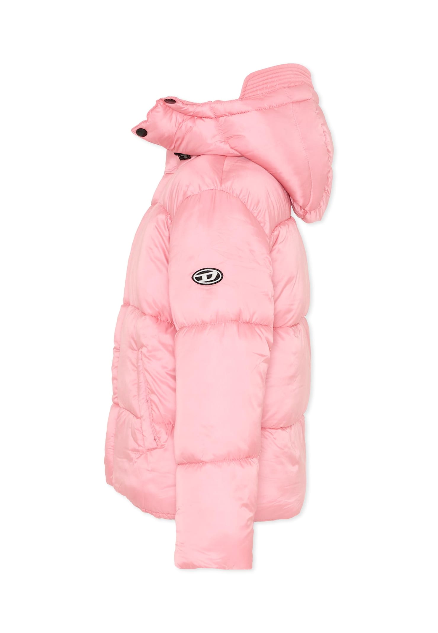 Diesel Pink Down Jacket For Girl With Logo In Pink