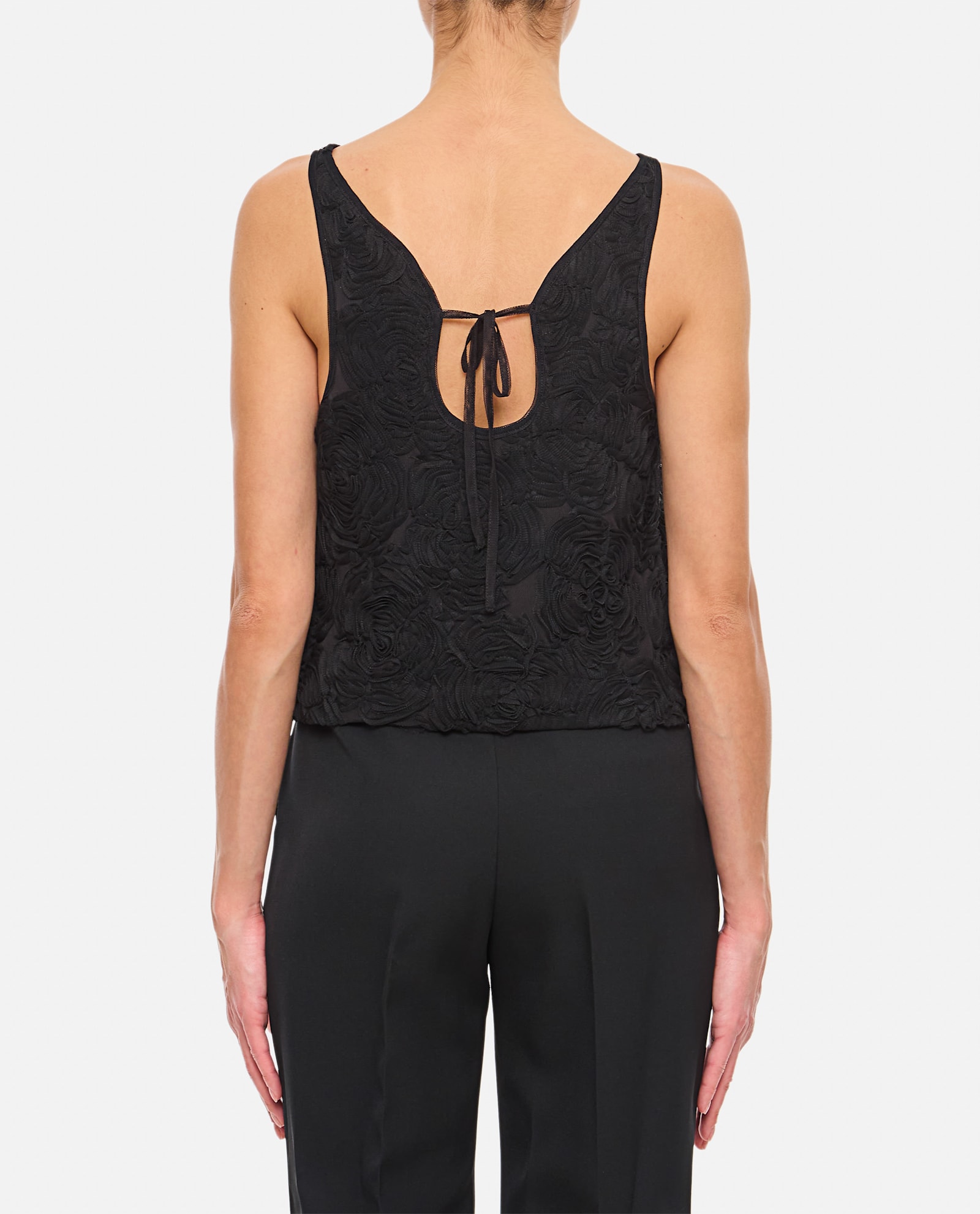 Rotate Birger Christensen Rotate Black Flower Mesh Boatneck Top In Black