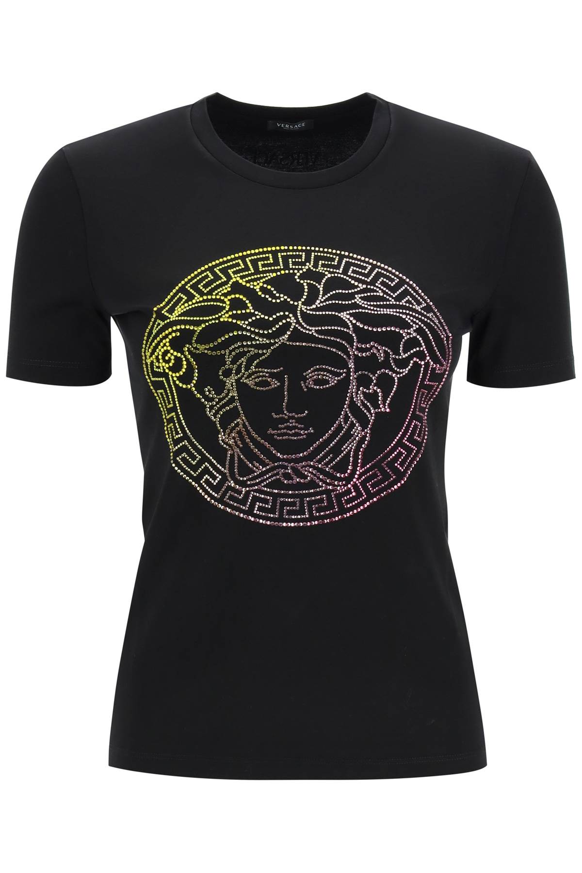 Versace Rainbow Strass Medusa Logo T-shirt In Black (black)
