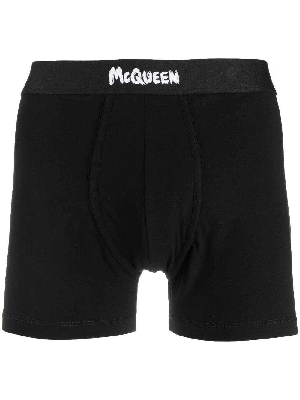 Alexander Mcqueen Man Black Mcqueen Graffiti Boxer In Black