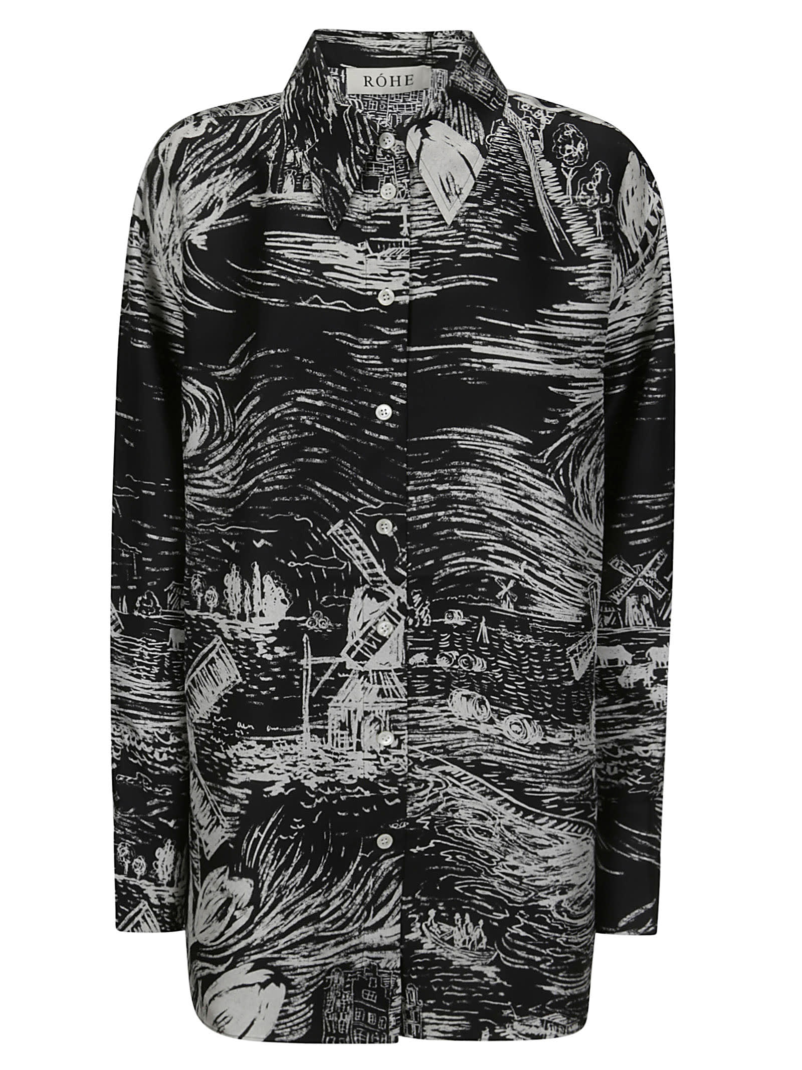 Shop Rohe Relaxed Silk Shirt In Black / Creme Holland Print