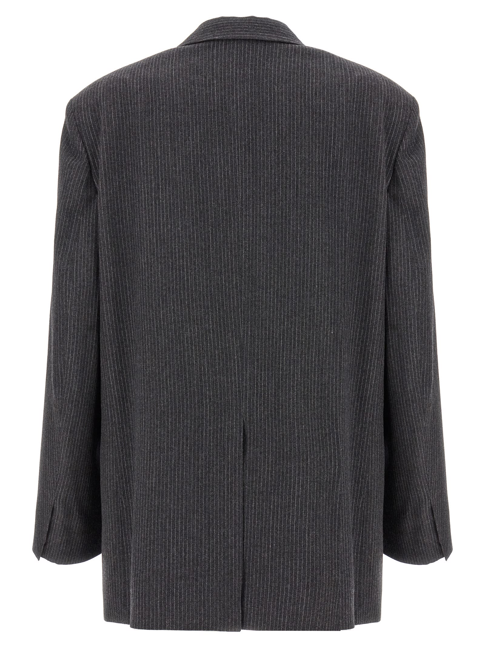 Shop Fabiana Filippi Pinstriped Double-breasted Blazer In Gray