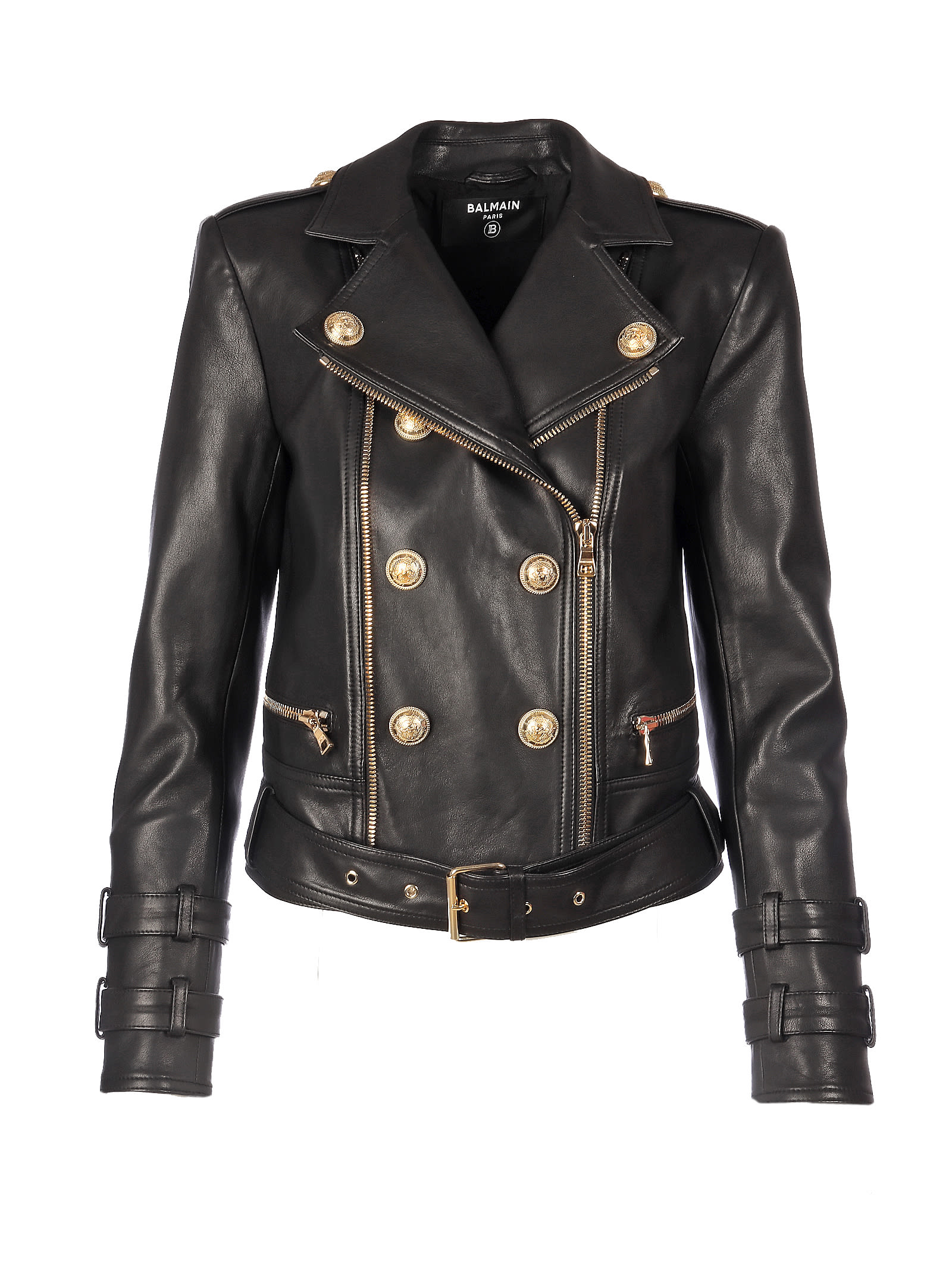 Balmain 6 Btn Leather Perfecto Jacket In Pa Noir