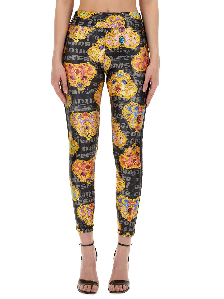 Shop Versace Jeans Couture Leggings With Print In Black