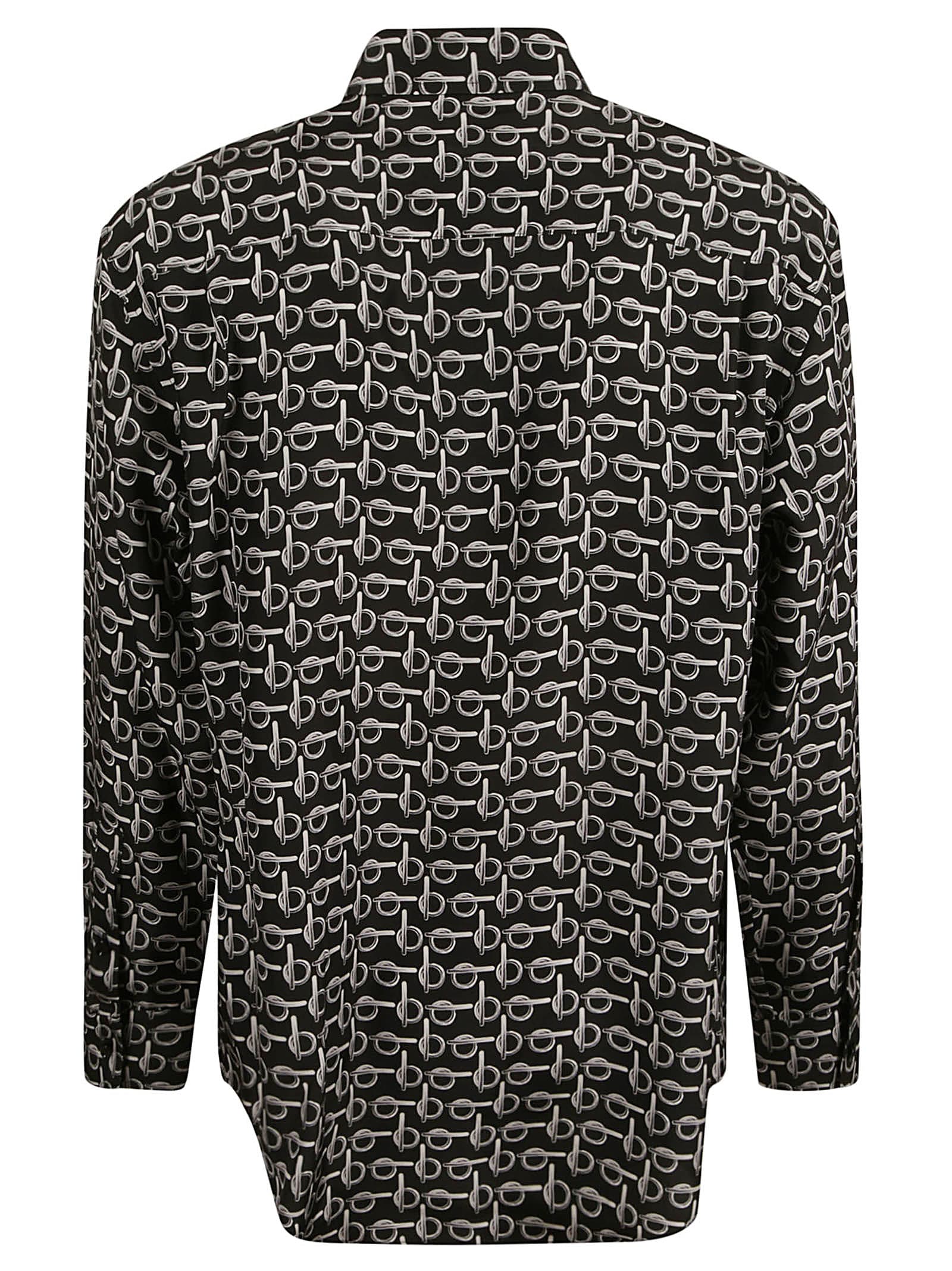 Shop Burberry All-over Printed Round Hem Shirt In Silver/black