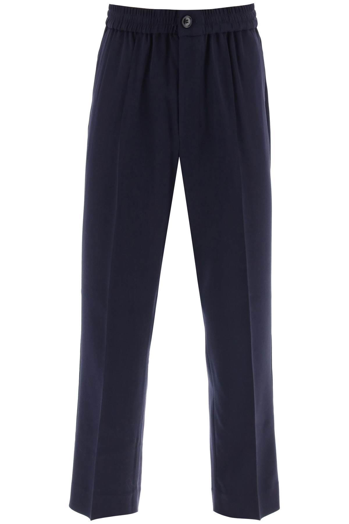 Shop Ami Alexandre Mattiussi Elasticated Waist Pants In Viscose And Wool In Night Blue (blue)
