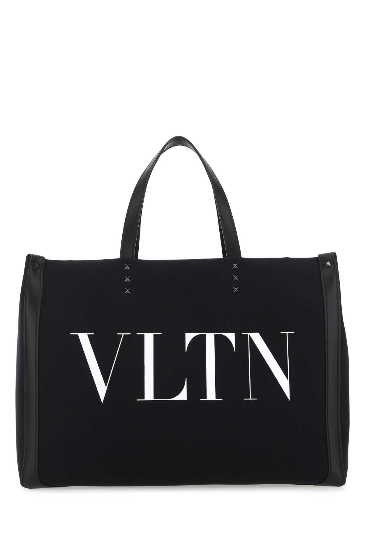 Shop Valentino Black Canvas Vltn Ecolab Shopping Bag In 0ni