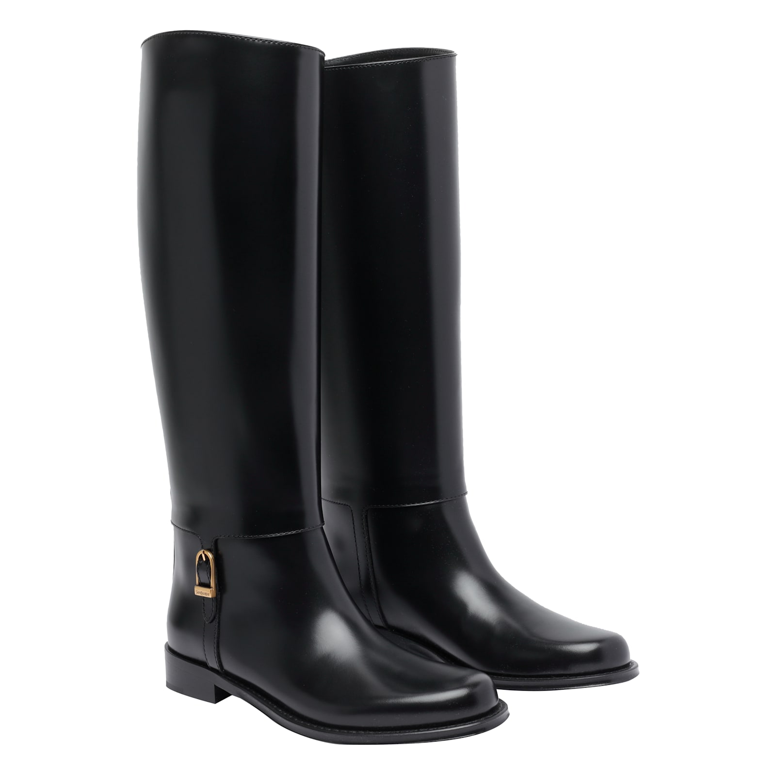 Saint Laurent Julia Glossed Leather Knee-high Boots In Black
