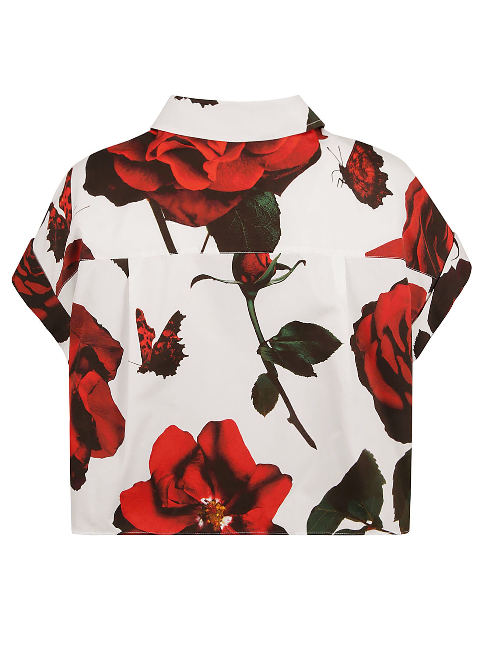 Shop Alexander Mcqueen Floral Cropped Oversize Shirt In Optical White