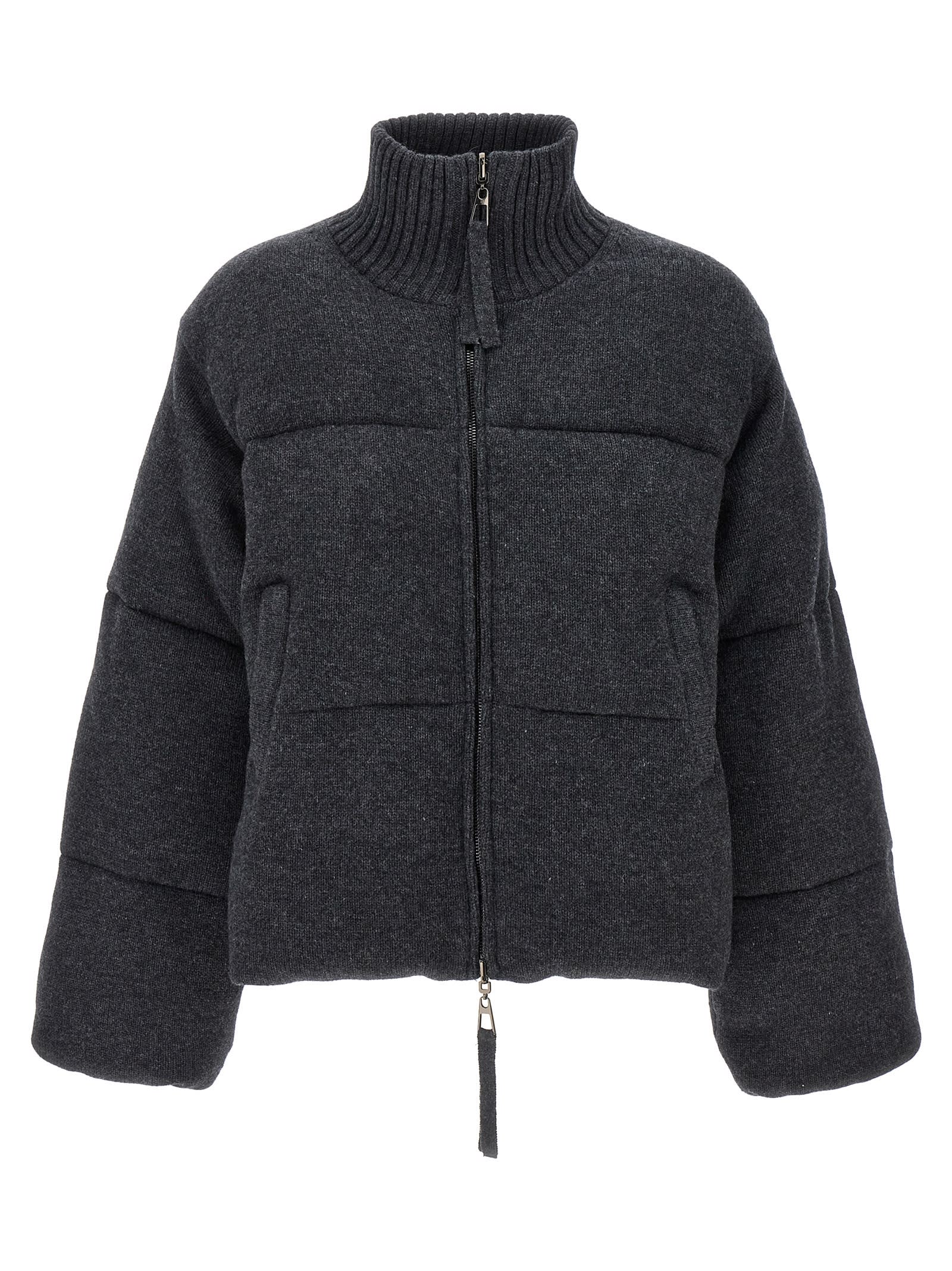 Shop P.a.r.o.s.h Reversible Knit Down Jacket In Gray