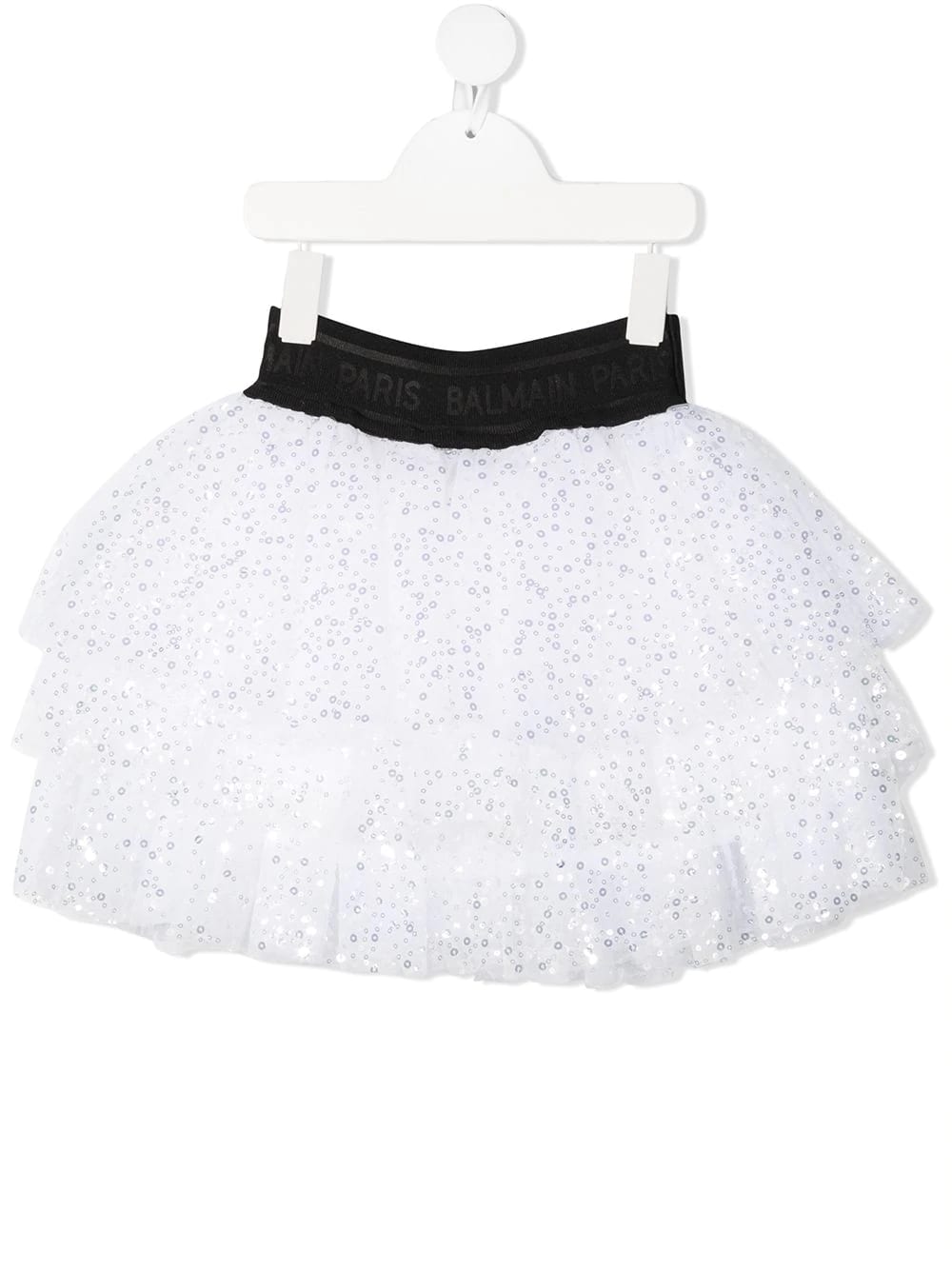 Balmain Kid White And Black Flounced Skirt With Sequins