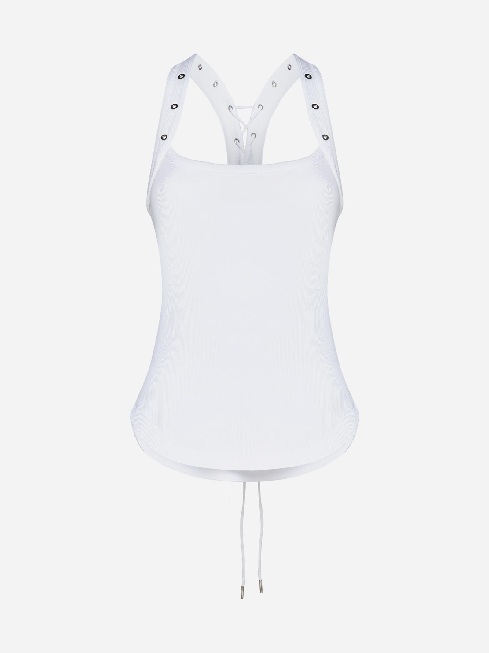Shop Attico Ribbed Knit Cotton Tank Top In White